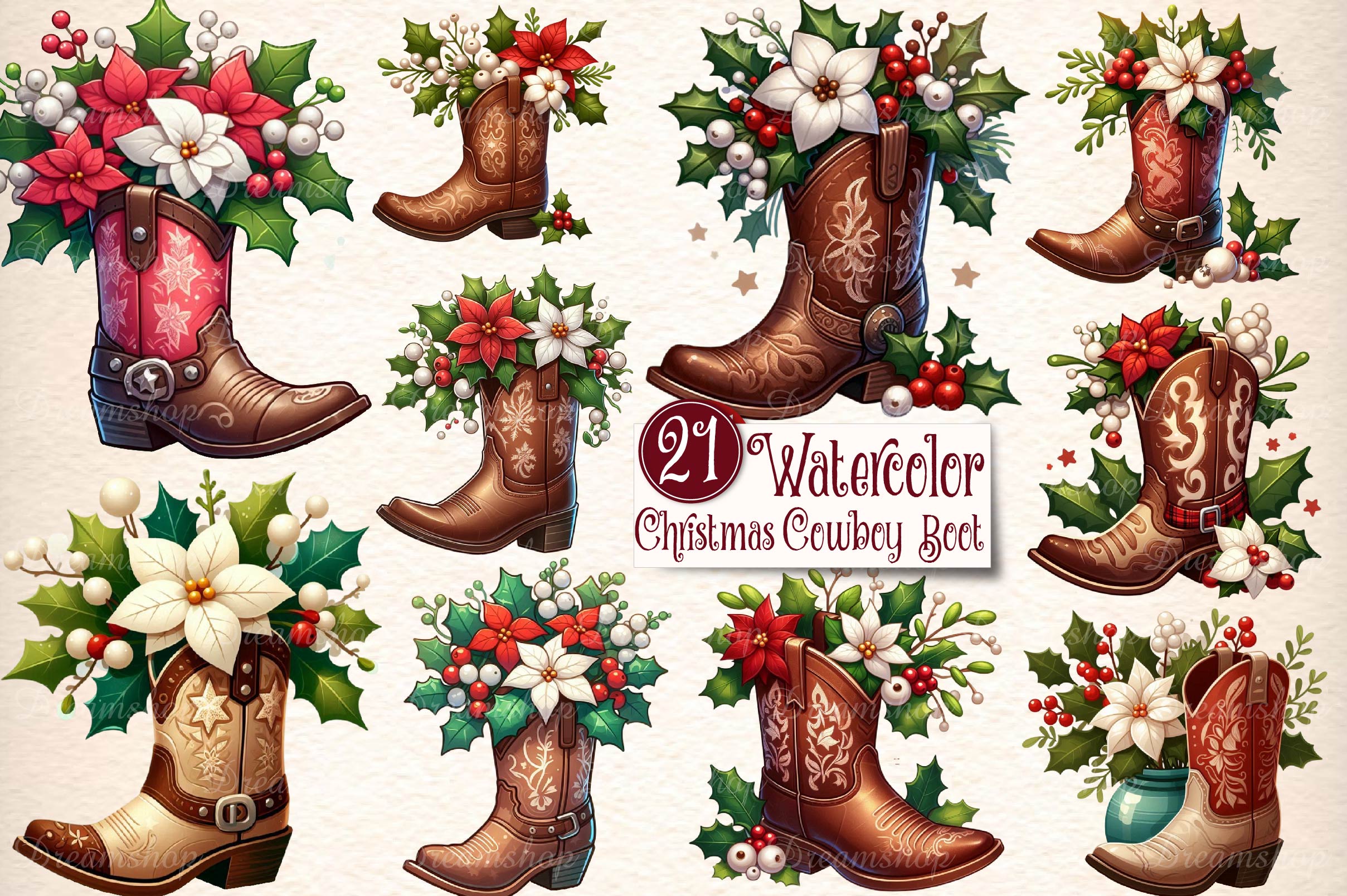 Western Cowboy Boot Clipart Bundle