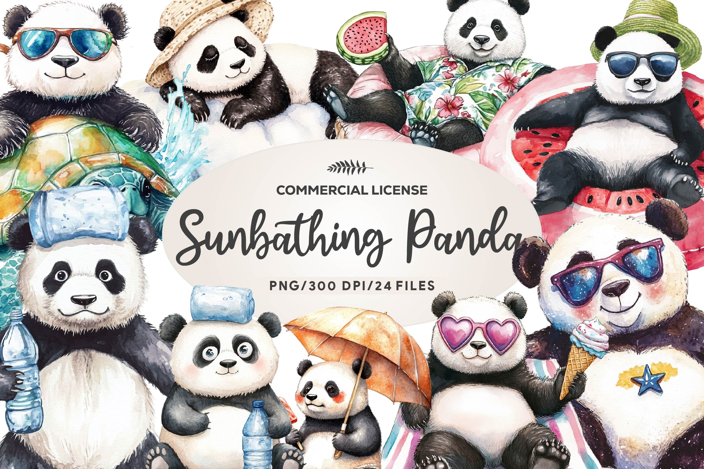 Funny Sunbathing Panda Clipart Bundle