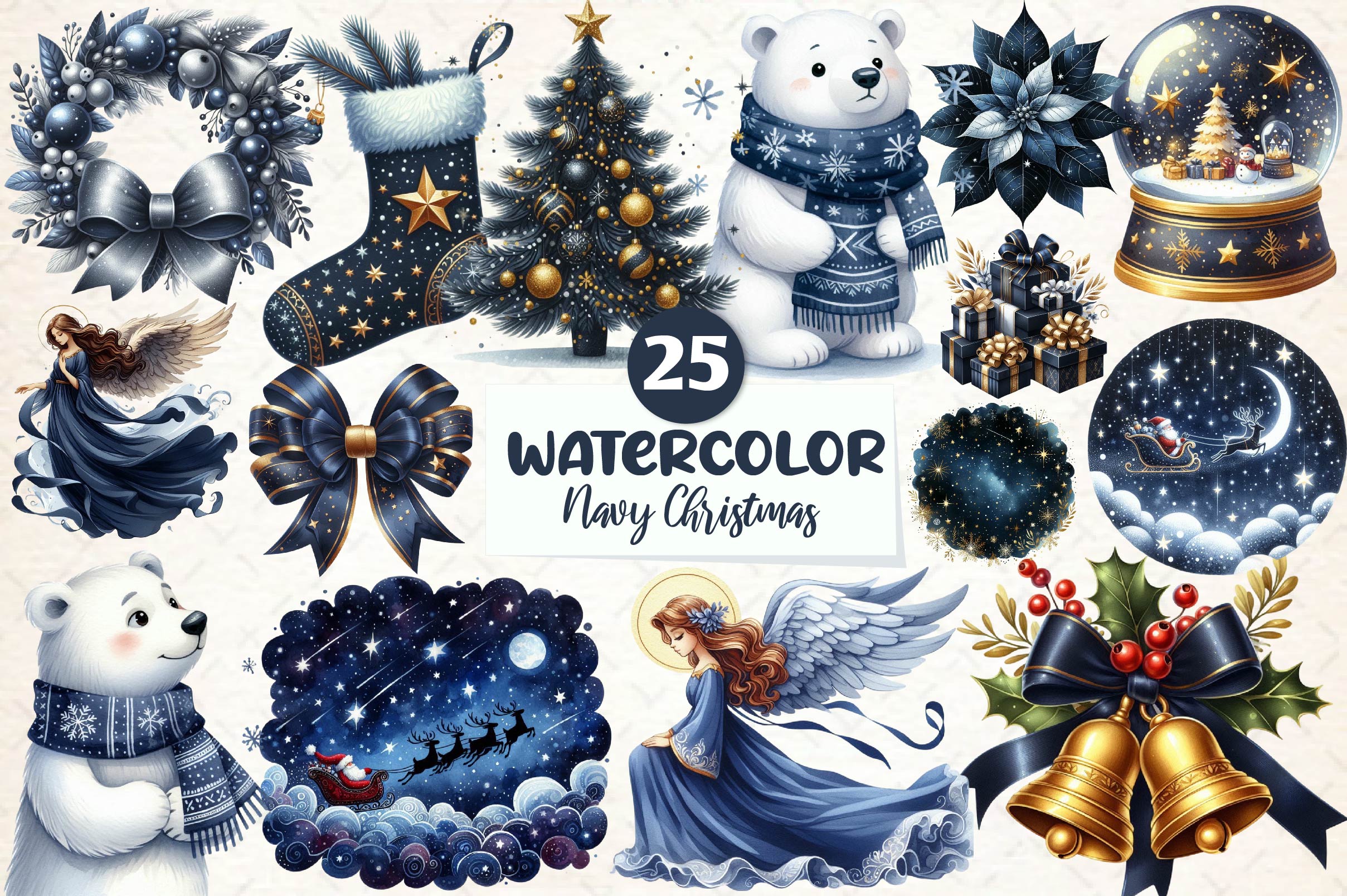 Navy Christmas Clipart Bundle 1