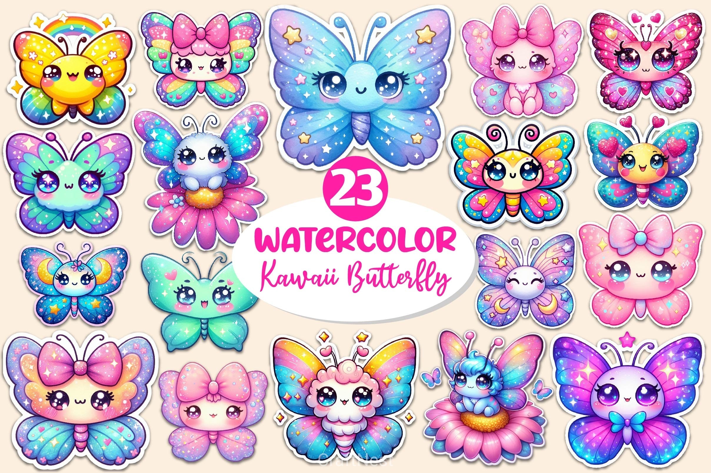 Kawaii Butterfly Stickers Sticker Clipart Bundle