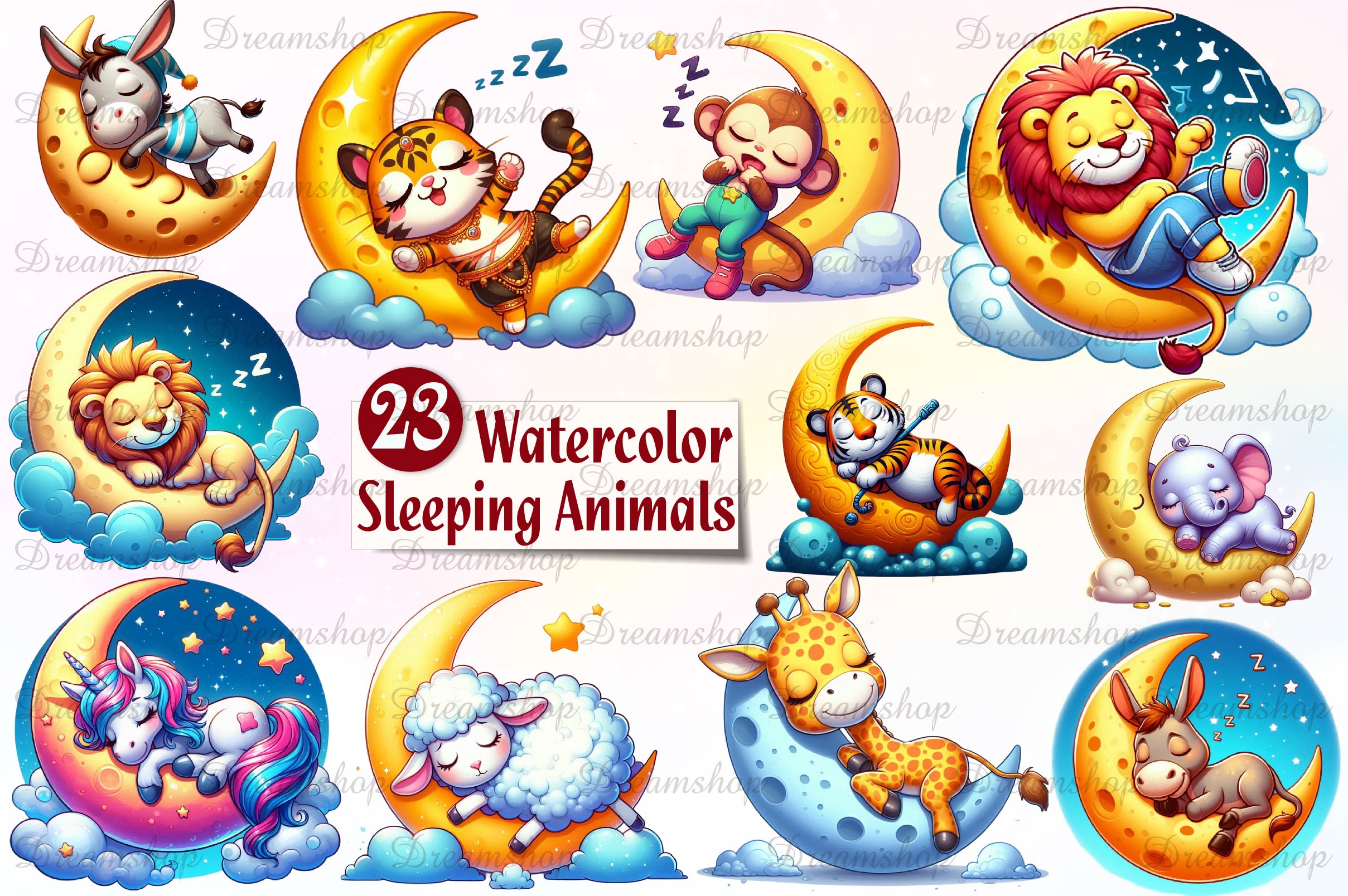 Sleeping Baby Animals Clipart Bundle