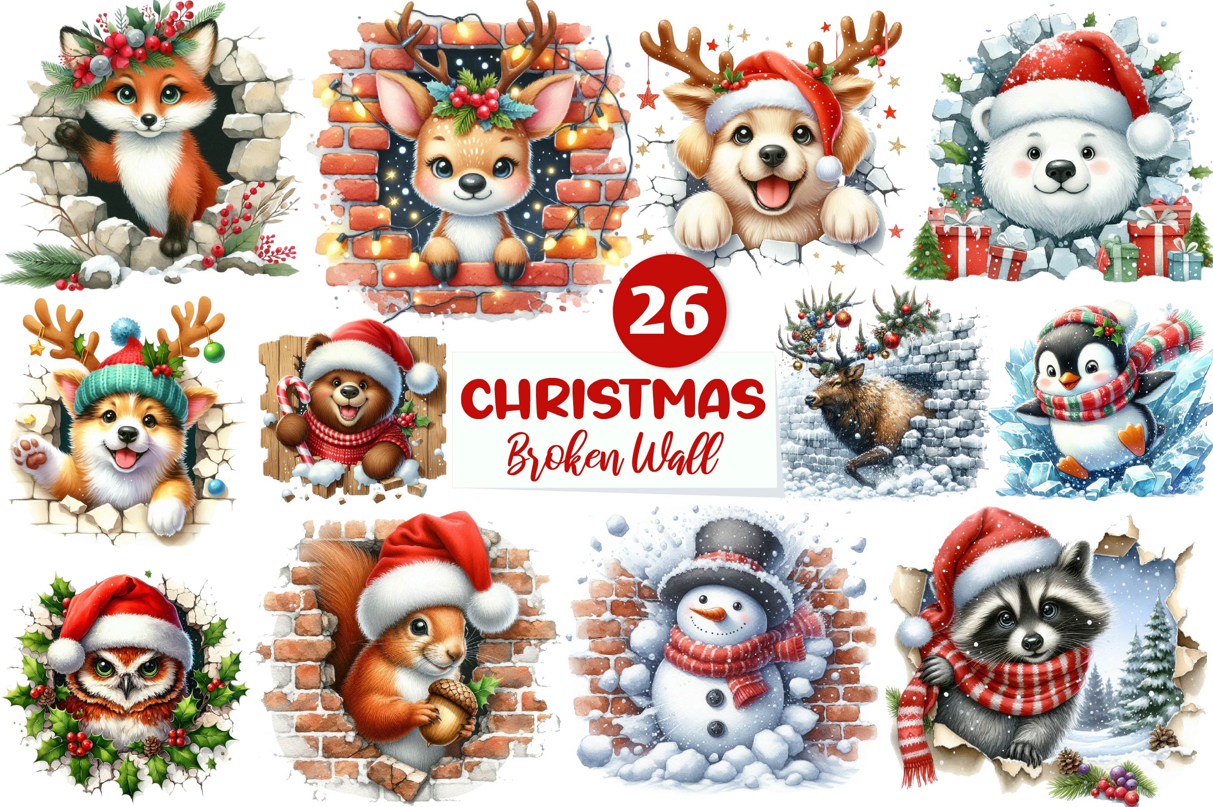 Broken Wall Christmas Clipart Bundle