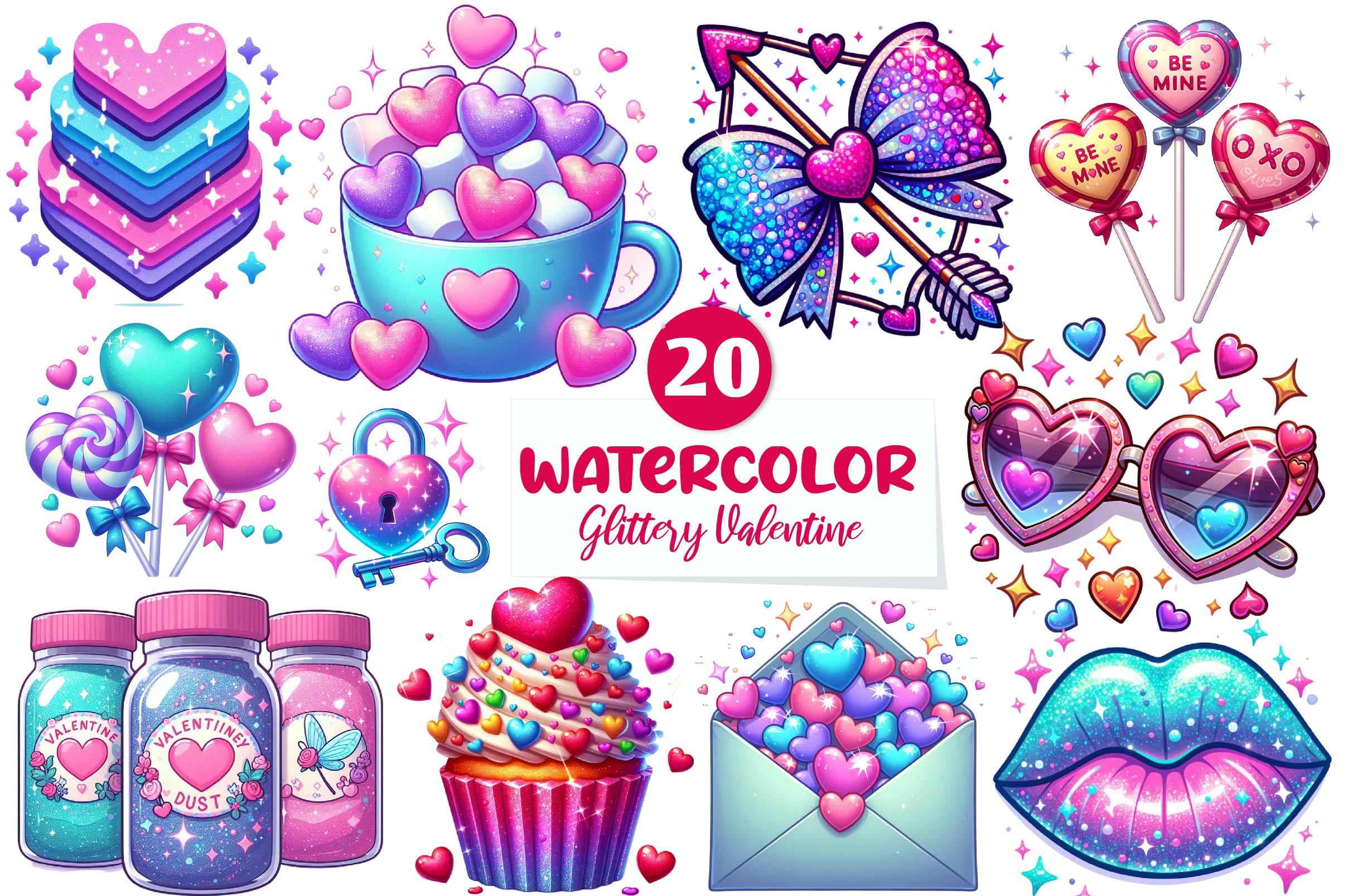 Glittery Valentine Clipart Bundle 1