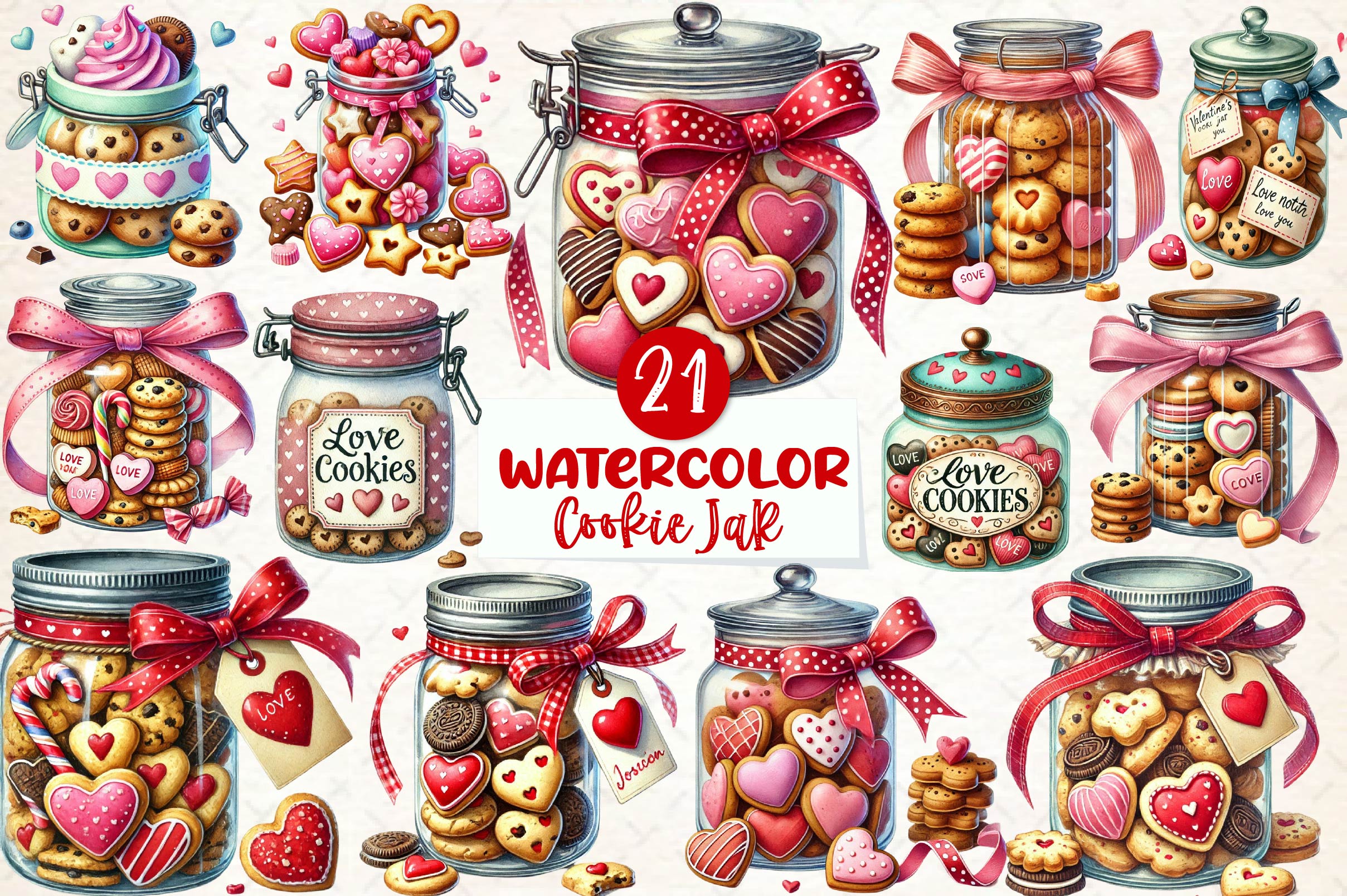 Valentine Valentine Cookie Jar Clipart Bundle