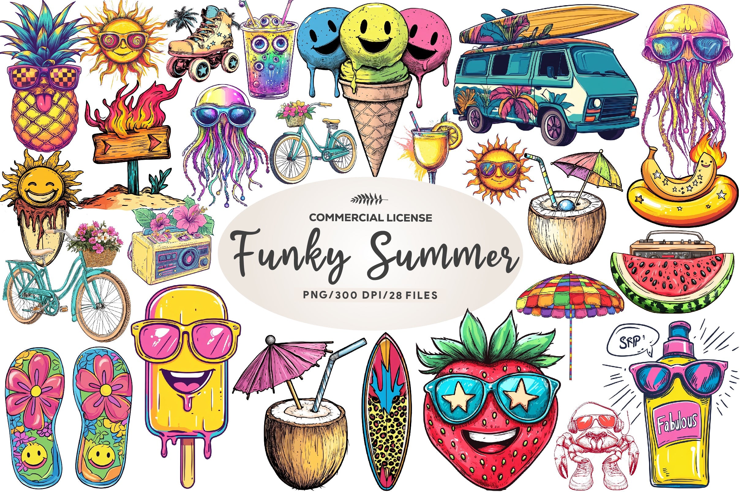 Funky Summer Clipart Bundle