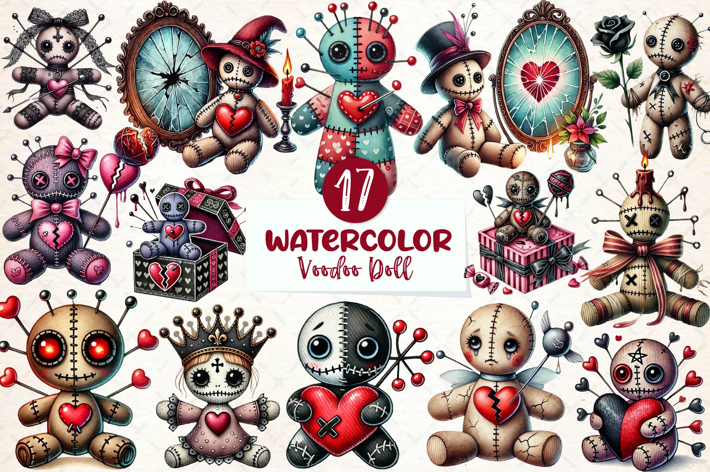 Valentines Day Gothic Voodoo Doll Clipart Bundle