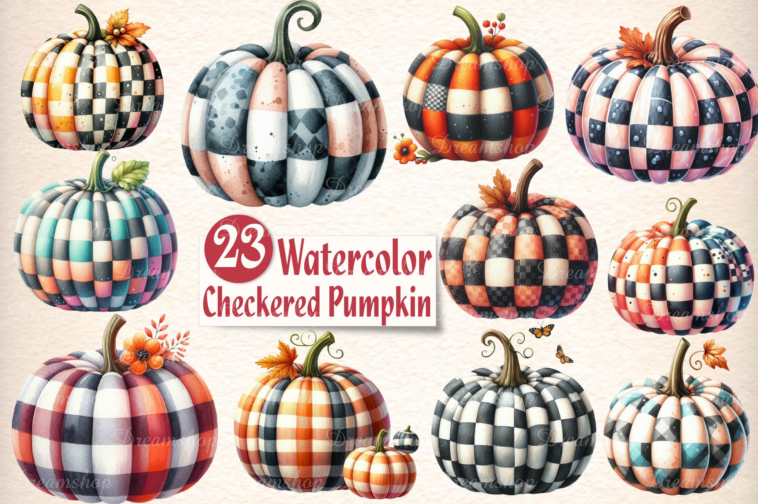 Checkered Pumpkin Clipart Bundle