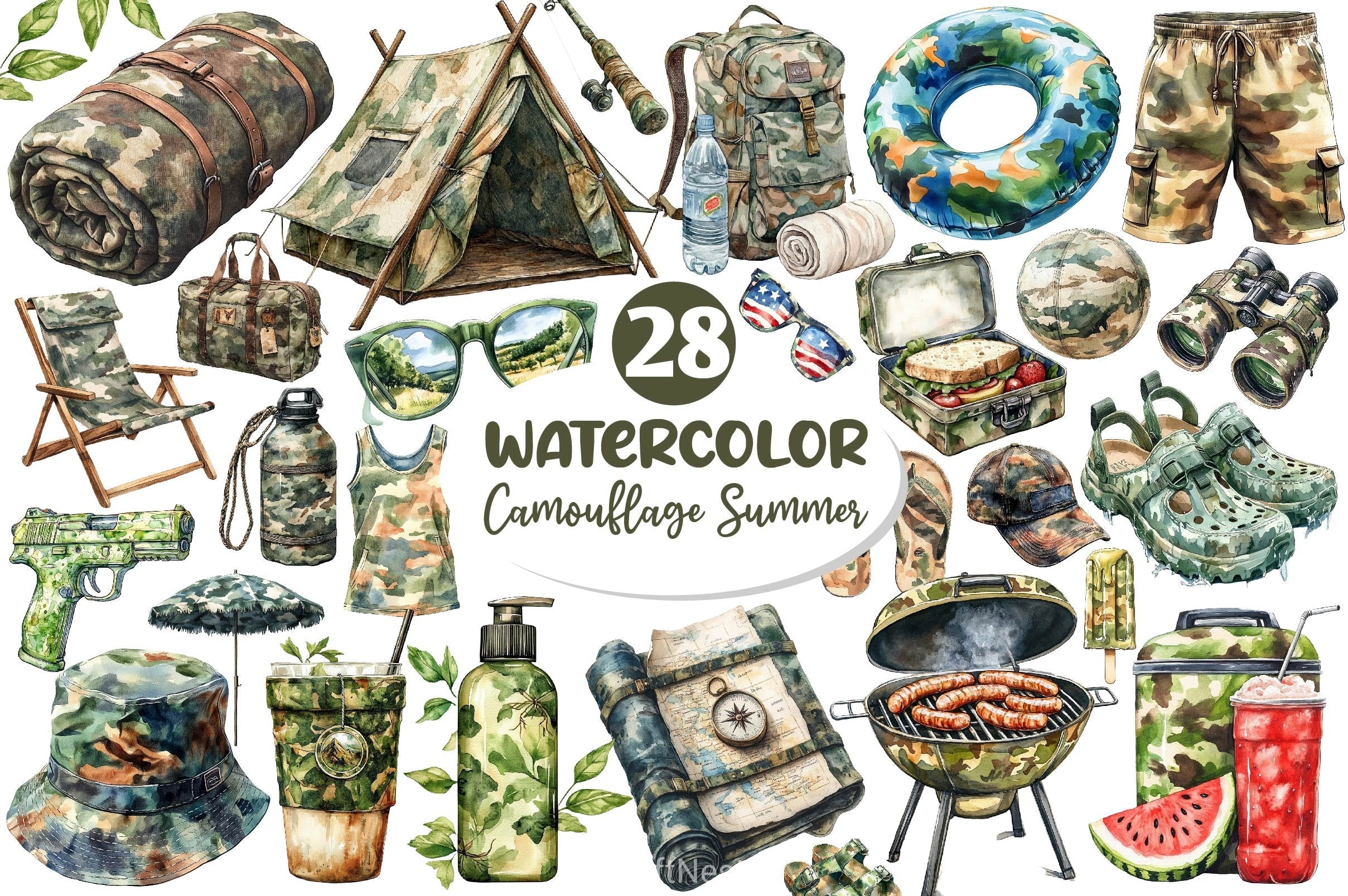 Camouflage Summer Elements Clipart Bundle 2