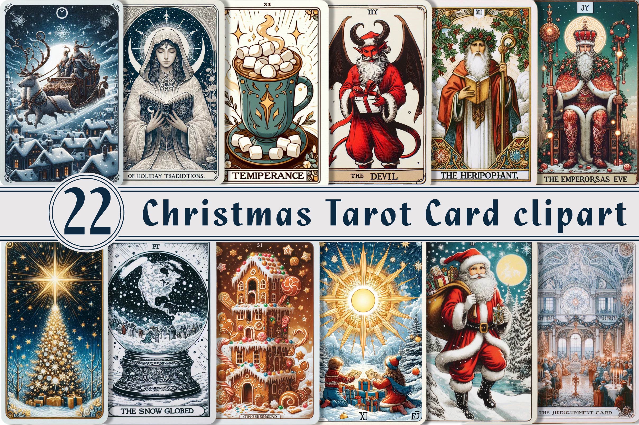 Christmas Tarot Card Clipart Bundle