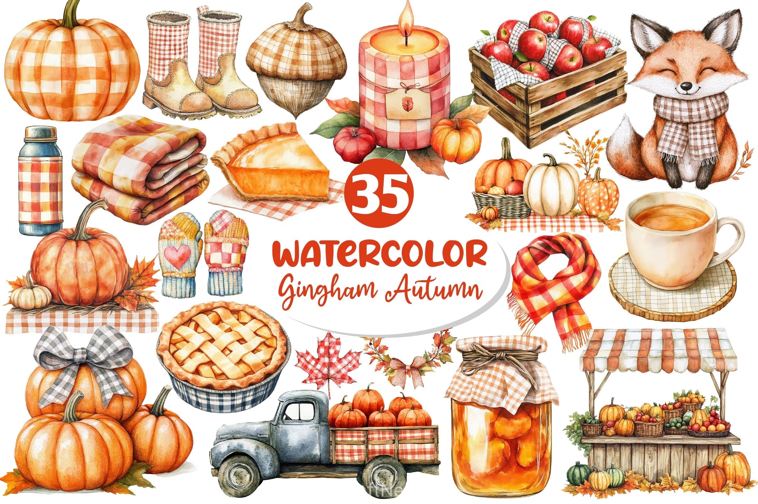 Gingham Autumn Clipart Bundle 2