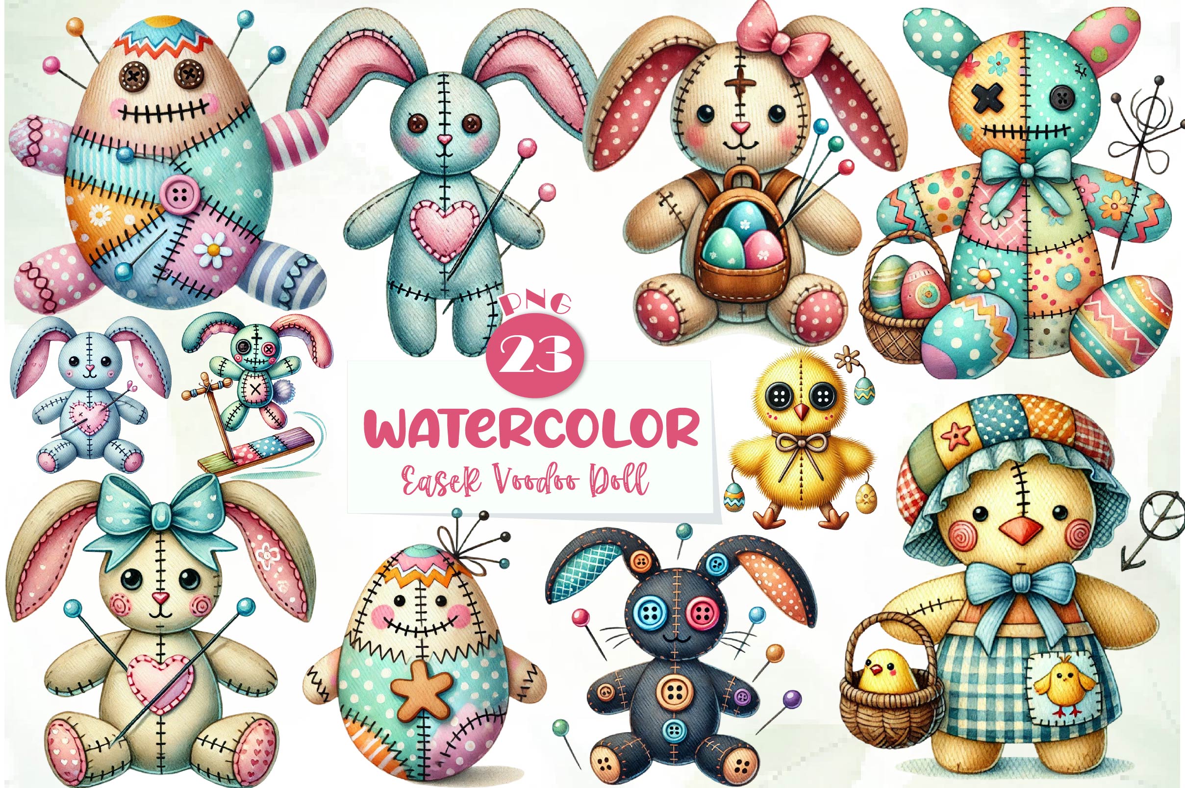 Cute Easter Voodoo Doll Clipart Bundle