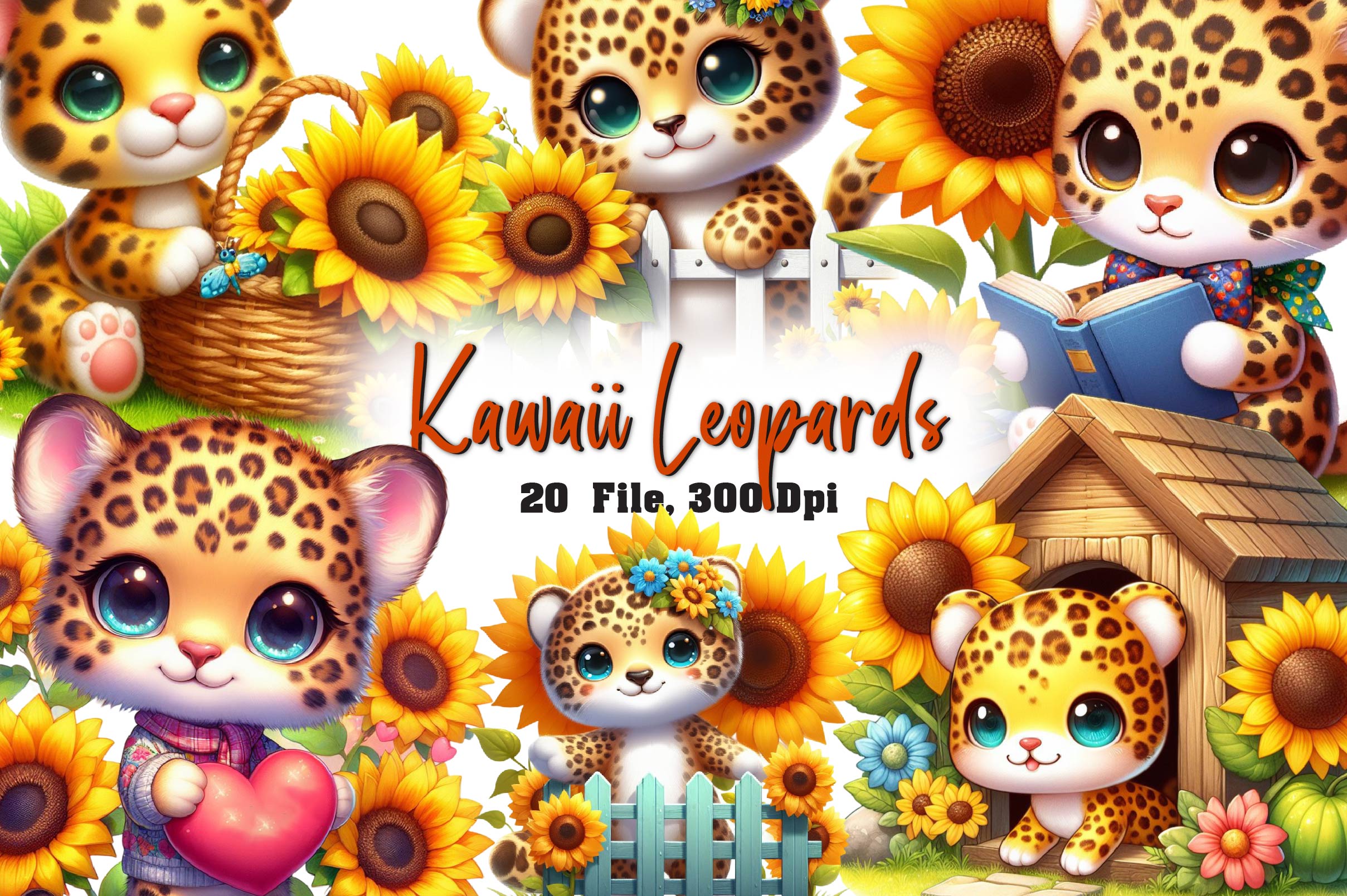 Leopards Kawaii Safari Clipart Bundle