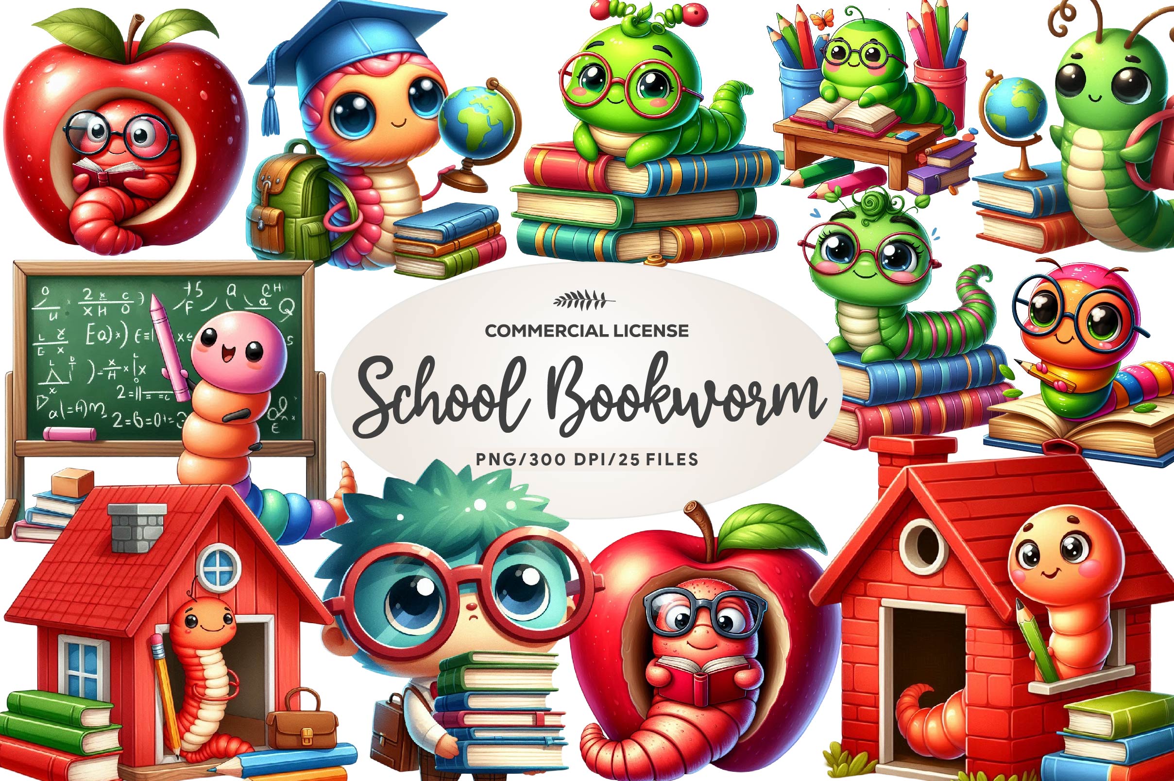 School Bookworm Clipart Bundle