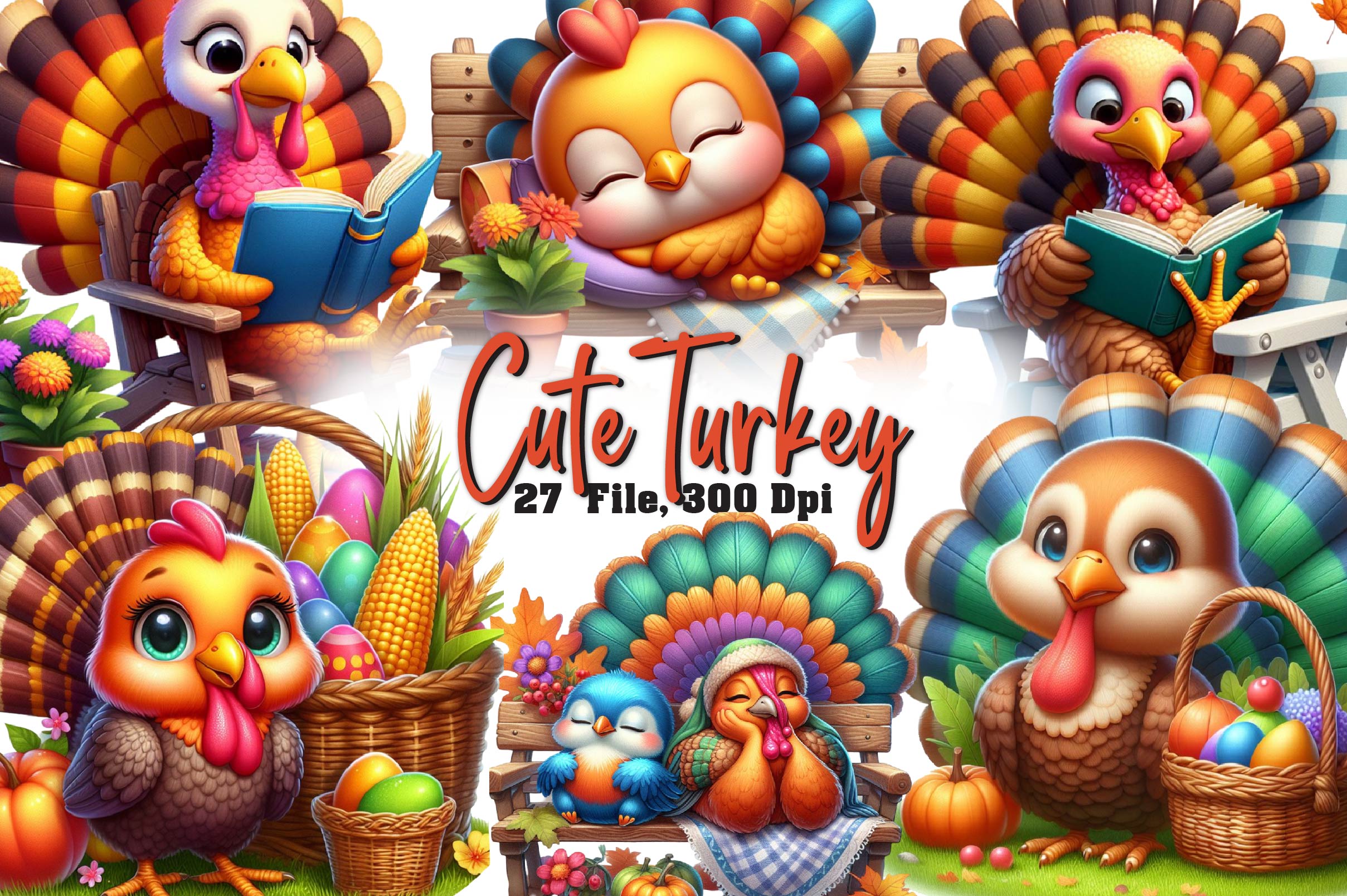 Cute Turkey Clipart Bundle