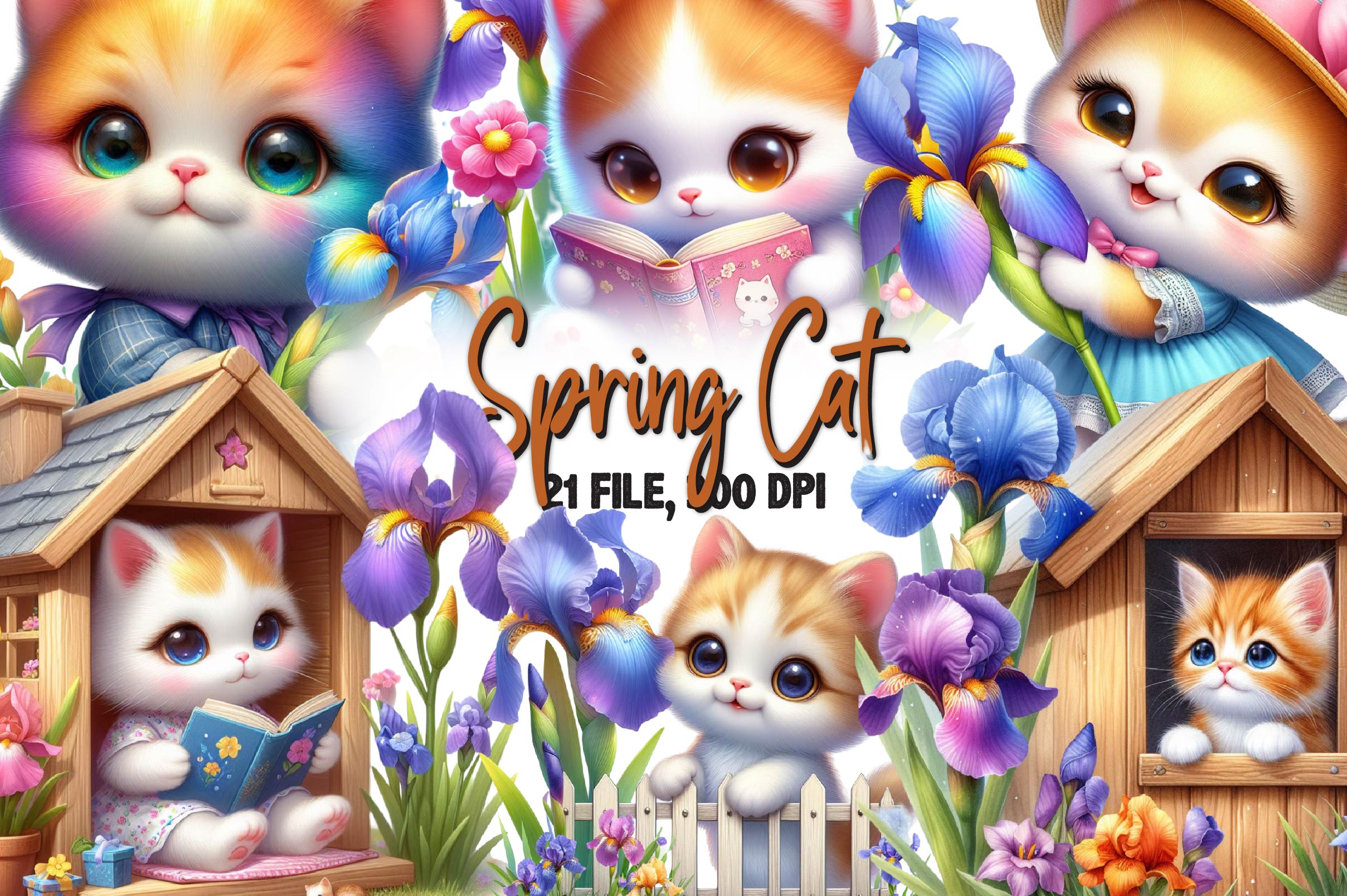 Spring Cat Clipart Bundle 1