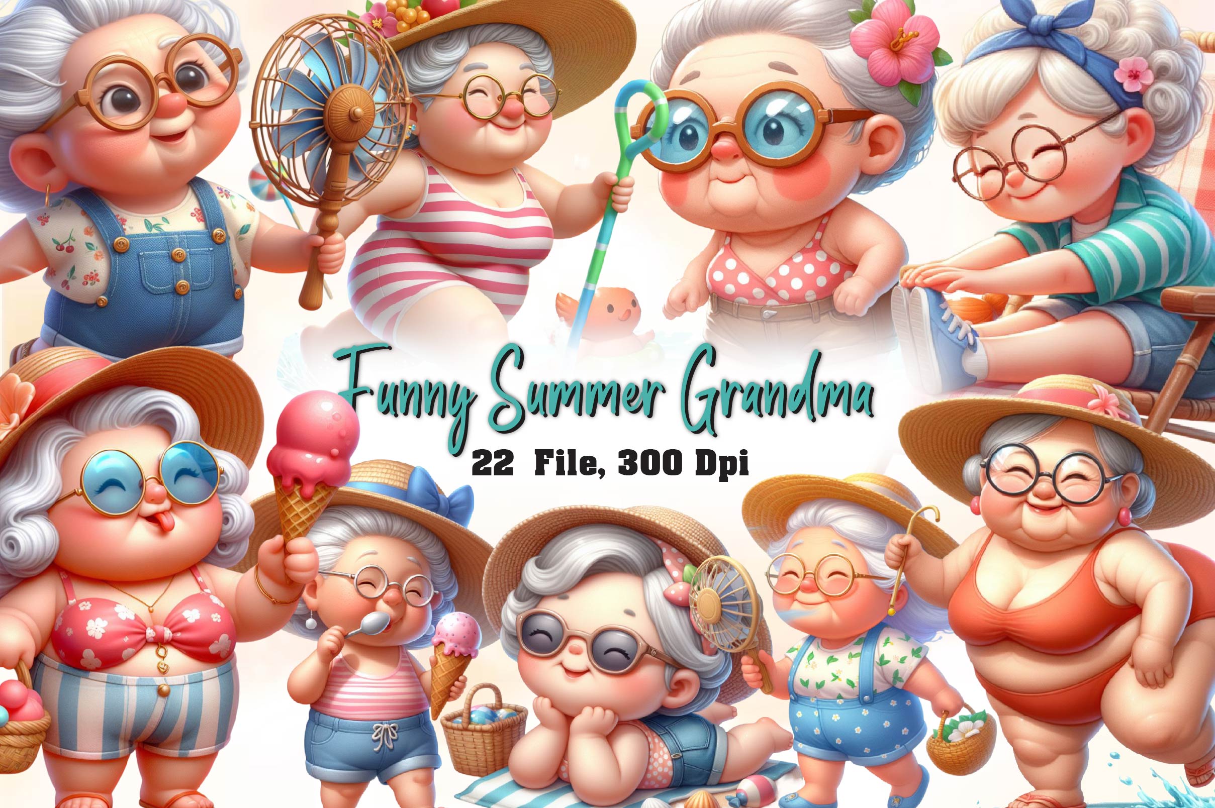 Funny Summer Grandma Clipart Bundle