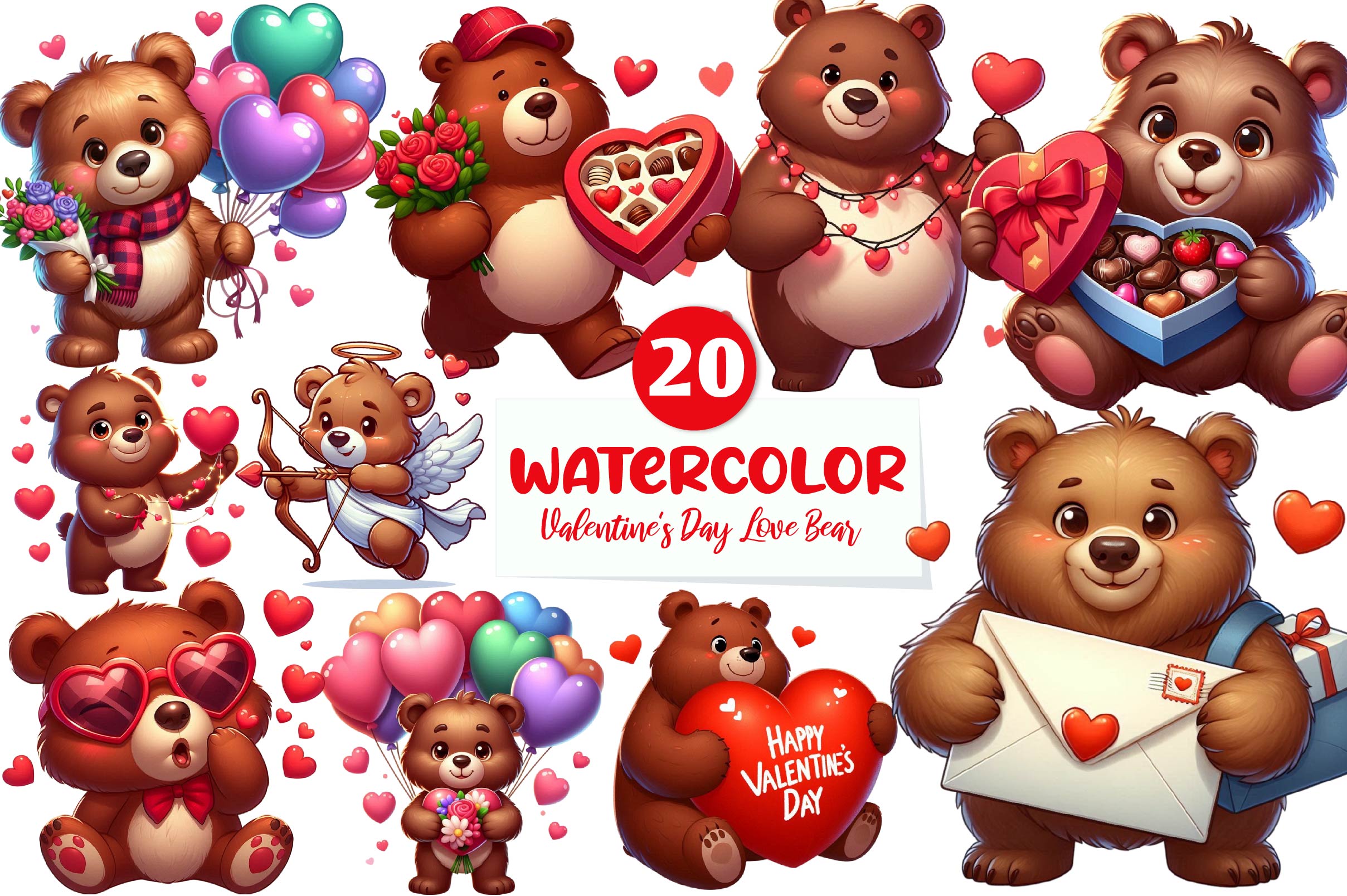 Valentine's Day Love Bear Clipart Bundle