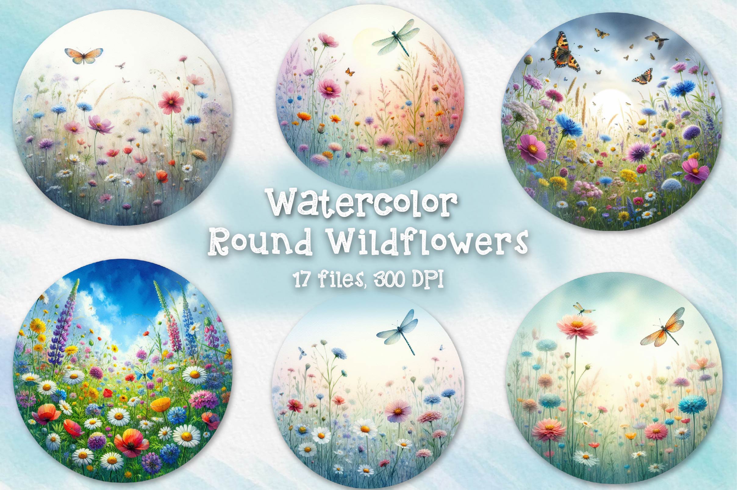 Wildflowers Round Design Clipart Bundle