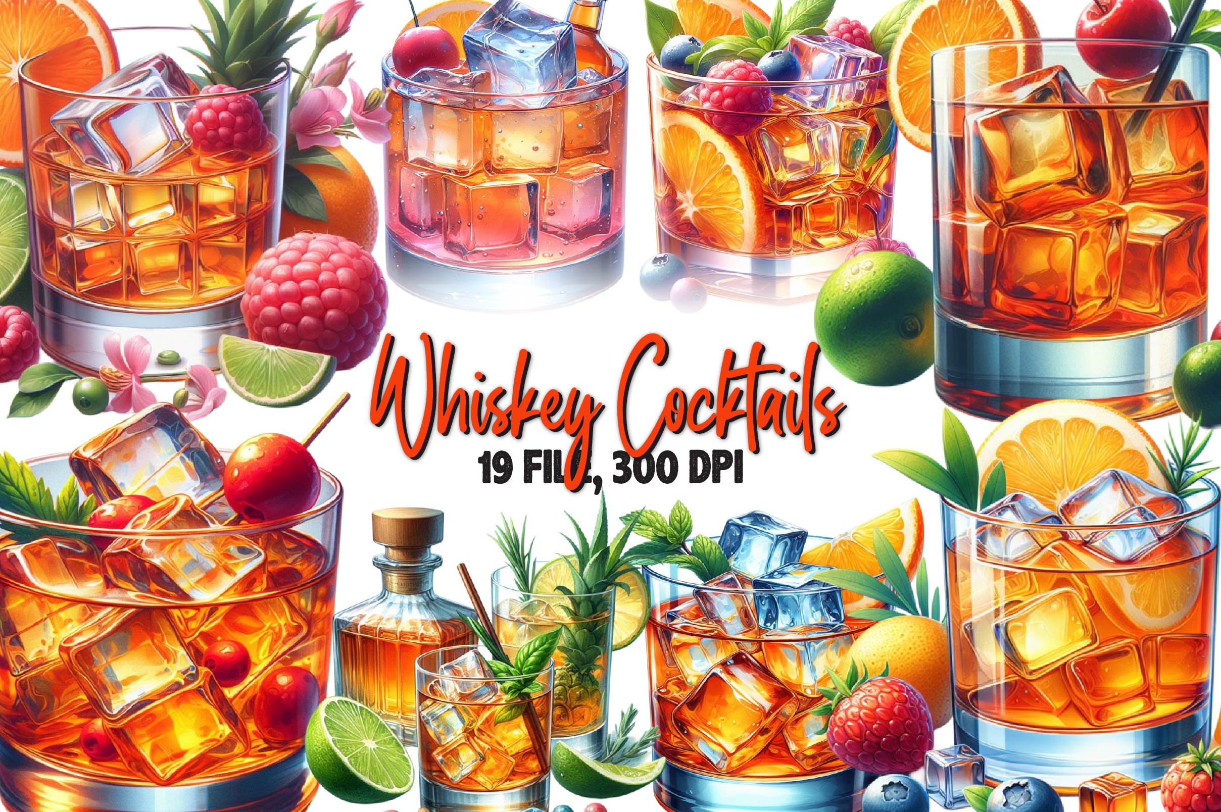 Whiskey Cocktails Clipart Bundle