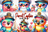 Nautical Parrot Captain Illustration Clipart Bundle