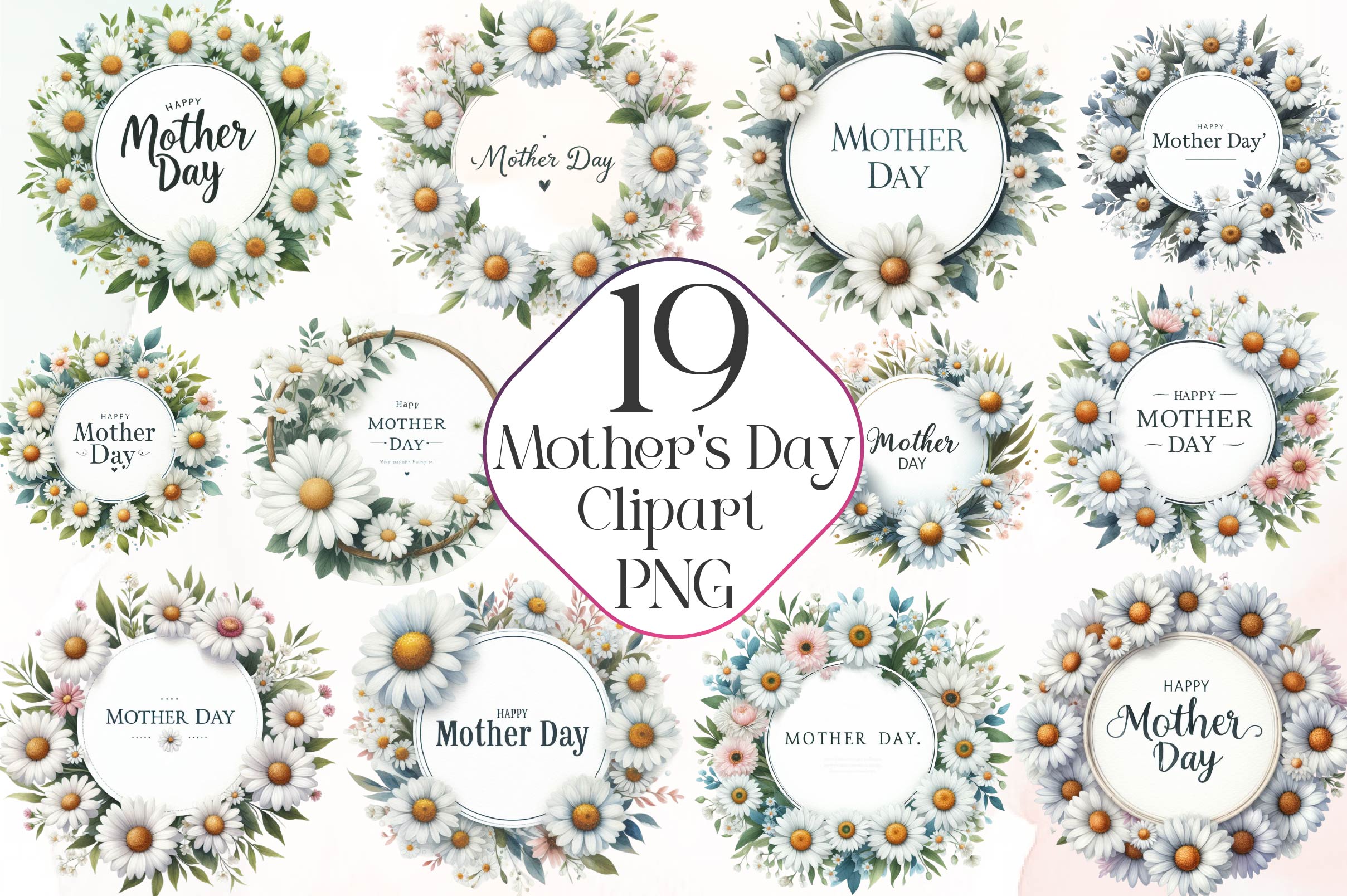 Happy Mother'S Day Floral Bouquets Clipart Bundle