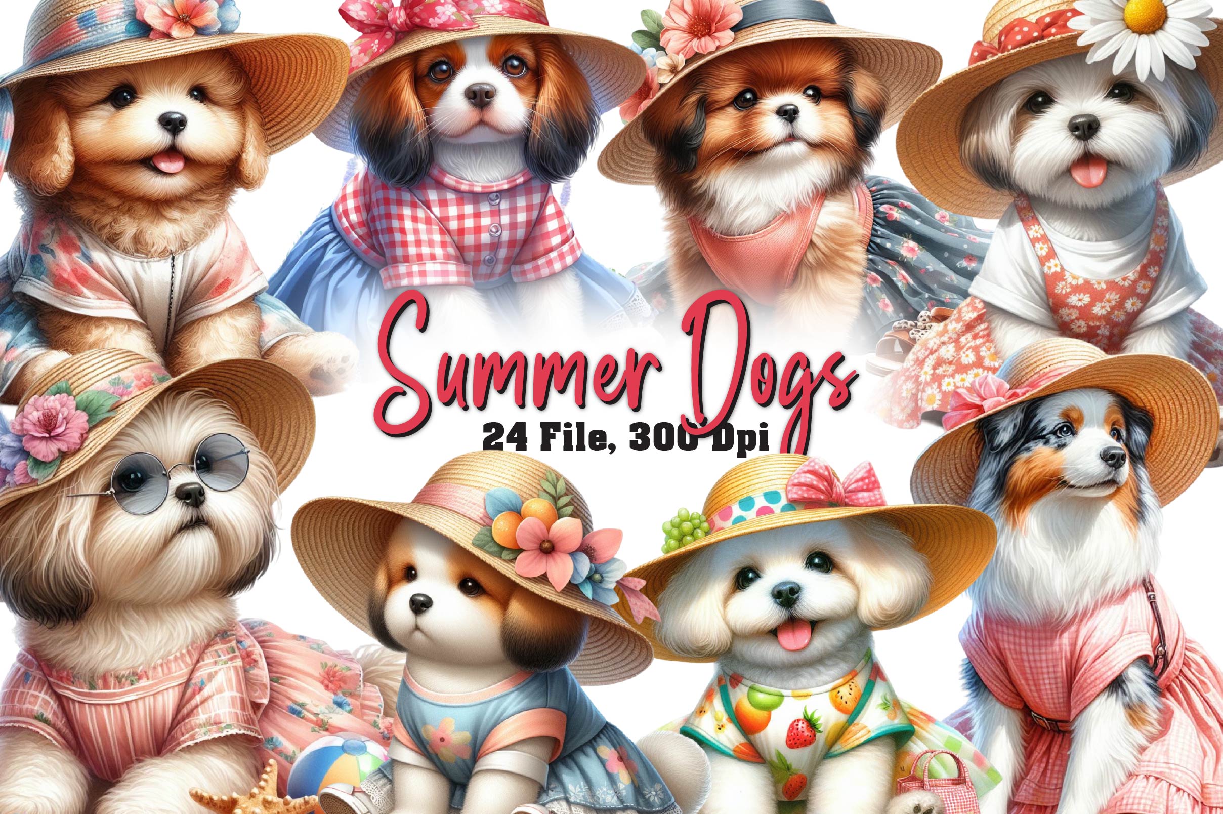 Summer Dogs Clipart Bundle