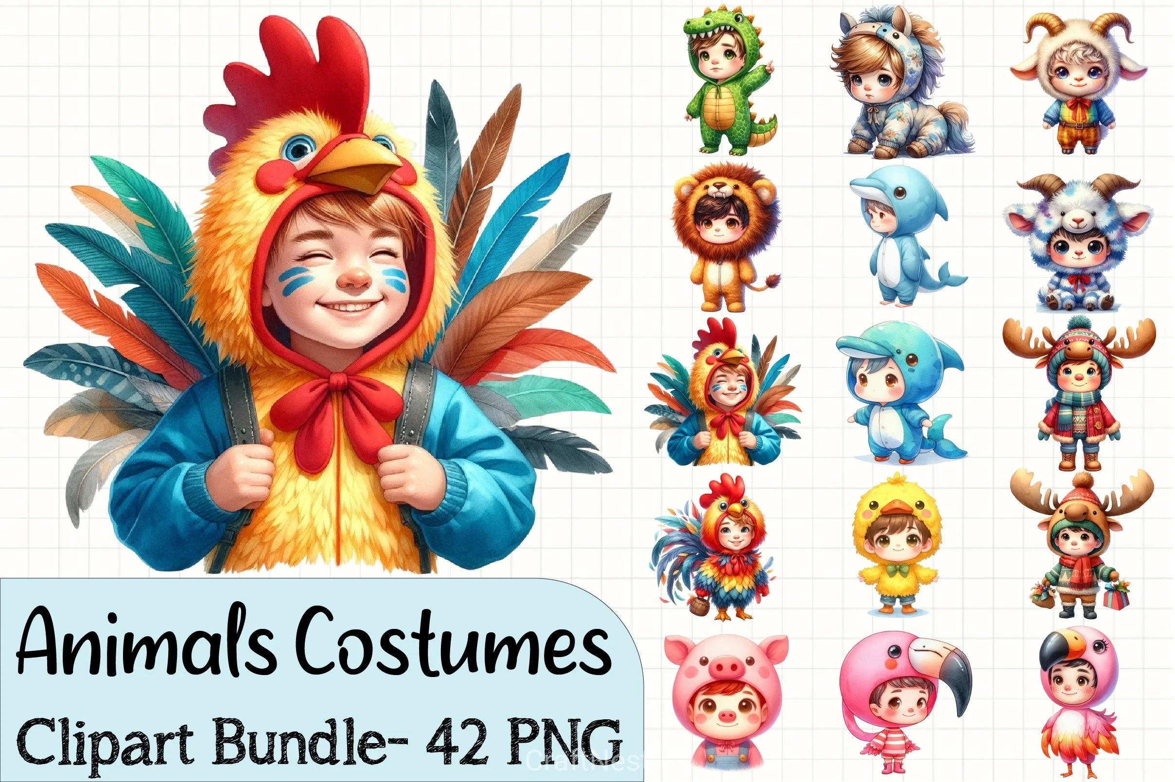 Cute Animal Costumes Clipart Bundle - CraftNest - Digital Crafting and Art