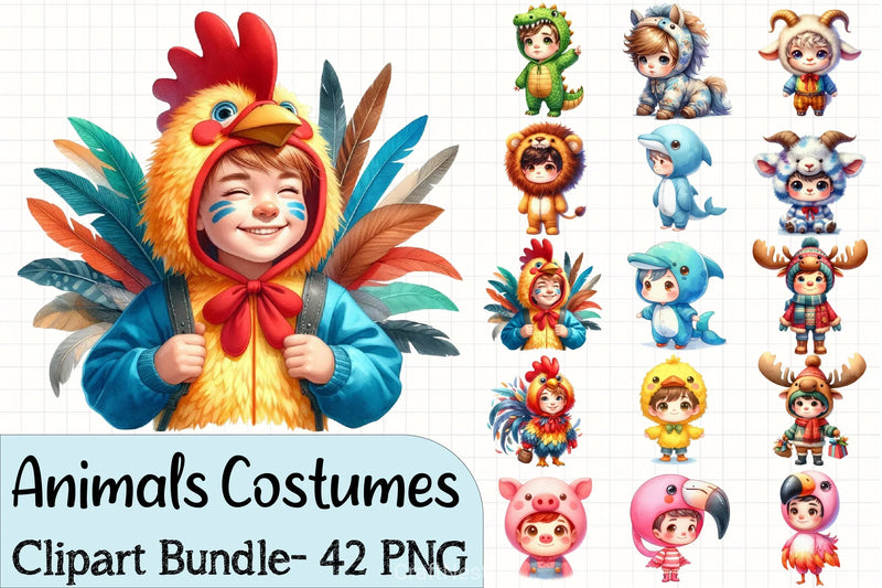 Cute Animal Costumes Clipart Bundle - CraftNest - Digital Crafting and Art