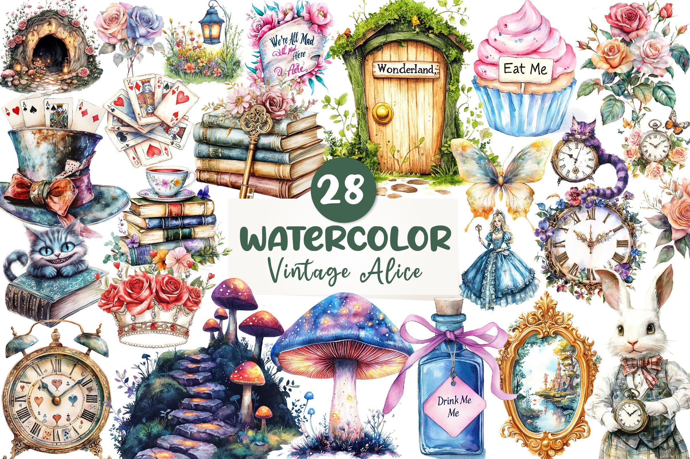 Vintage Alice In Wonderland Clipart Bundle