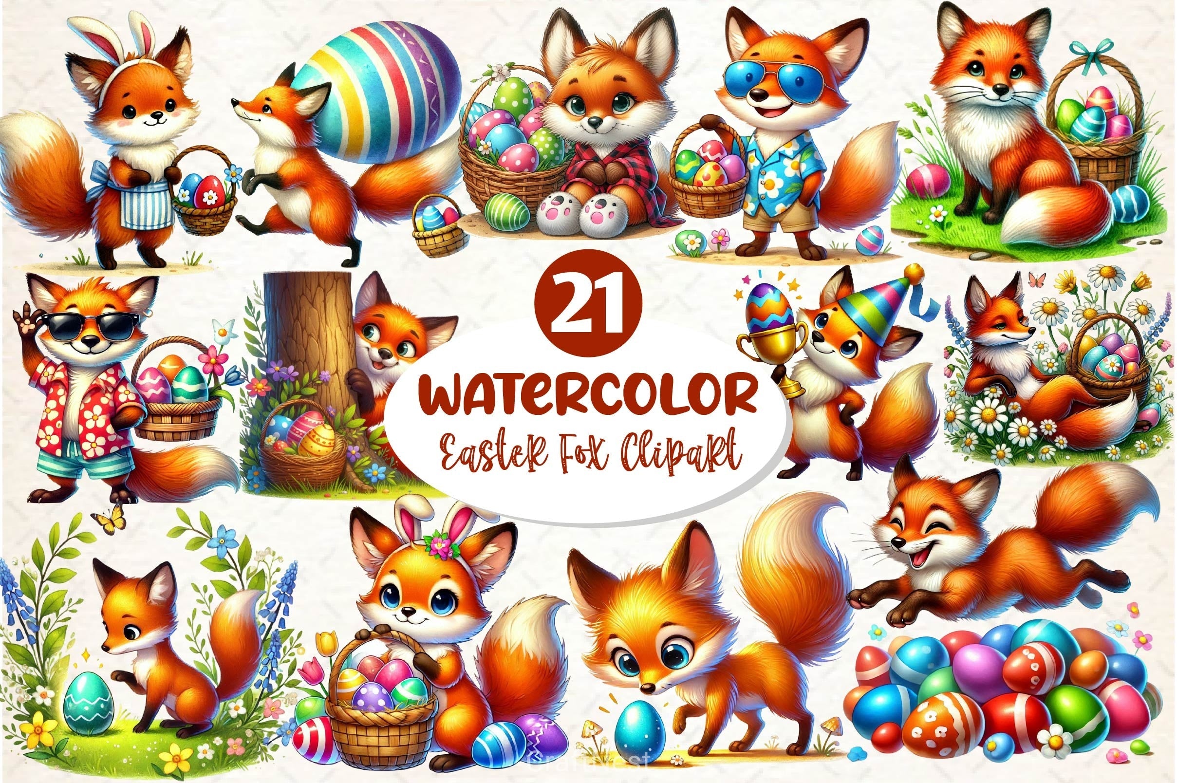 Easter Fox Clipart Bundle 3