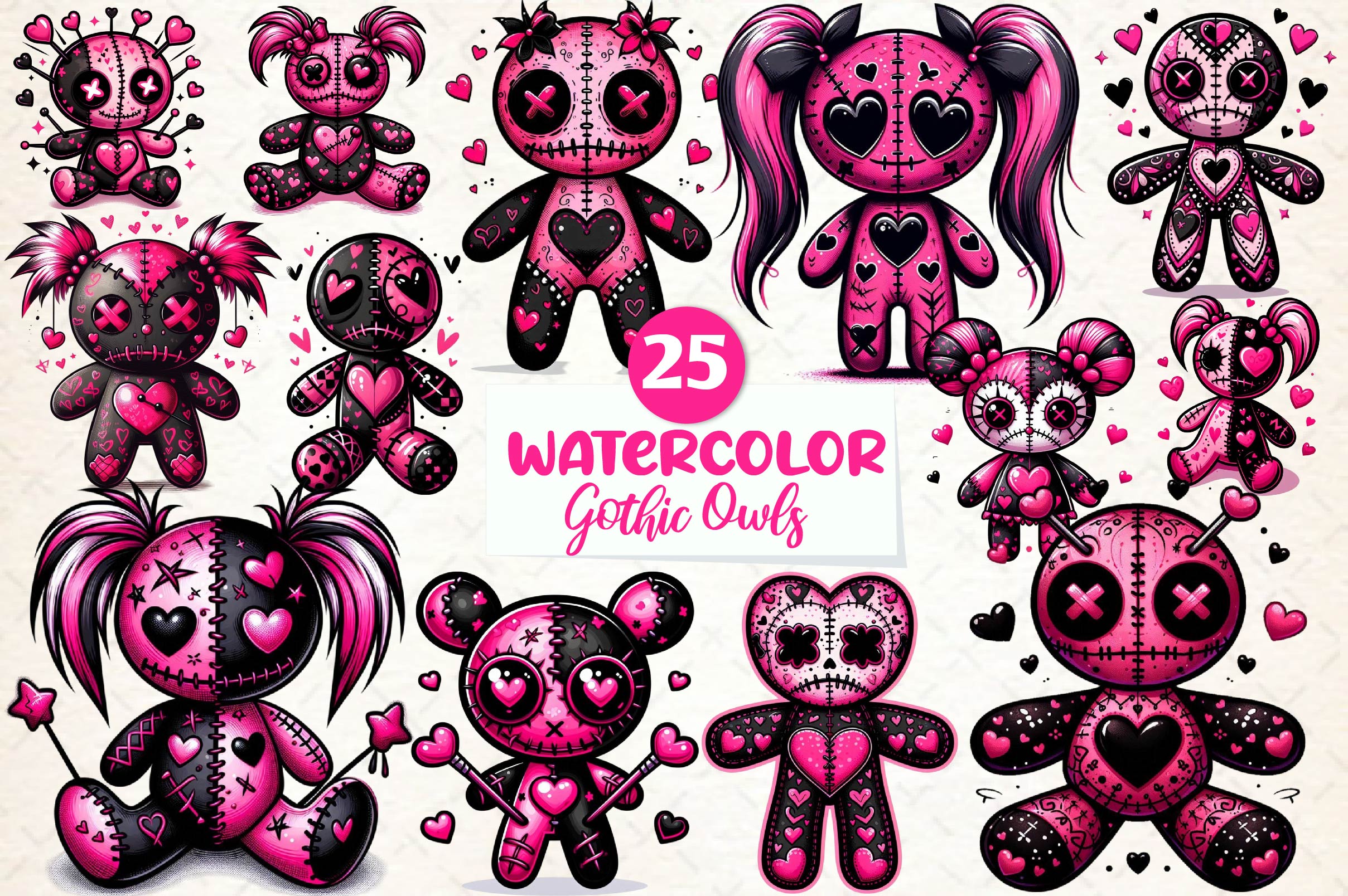 Valentines Day Gothic Voodoo Doll Clipart Bundle 1