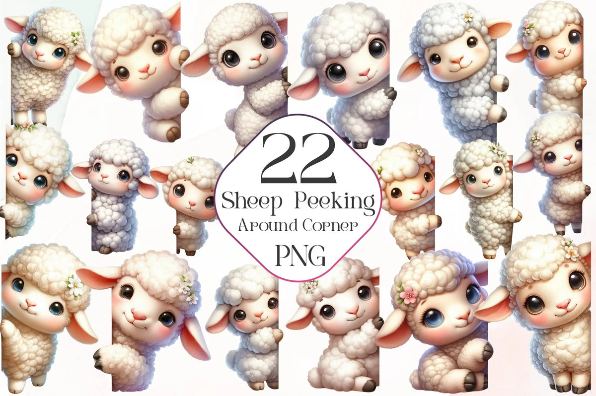 Sheep Corner Sheep Peeking Around Corner Clipart Bundle