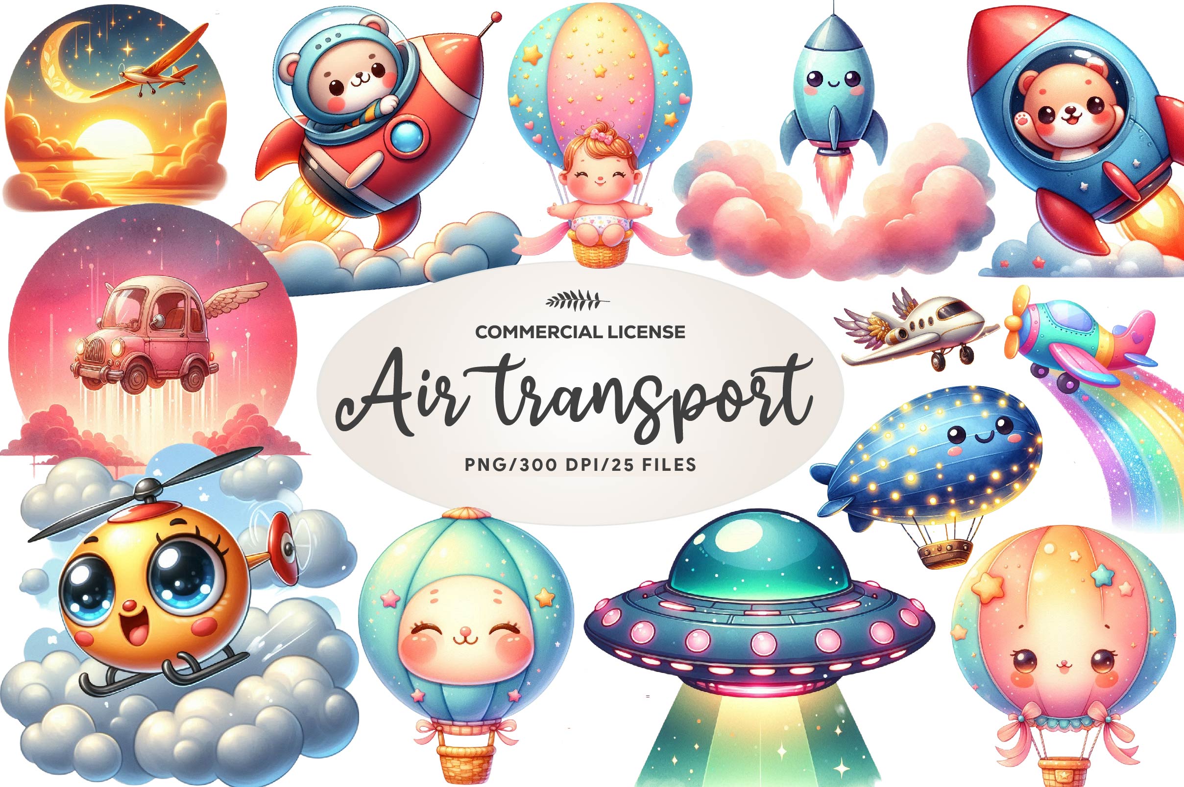 Cute Air Transport Clipart Bundle