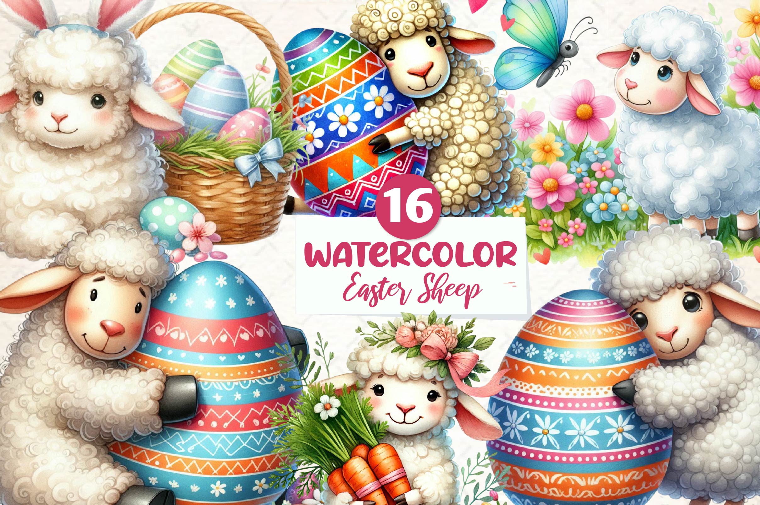 Cute Easter Sheep Clipart Bundle