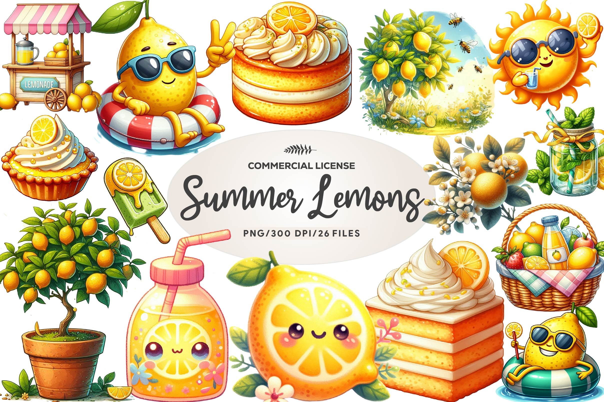 Summer Lemons Clipart Bundle