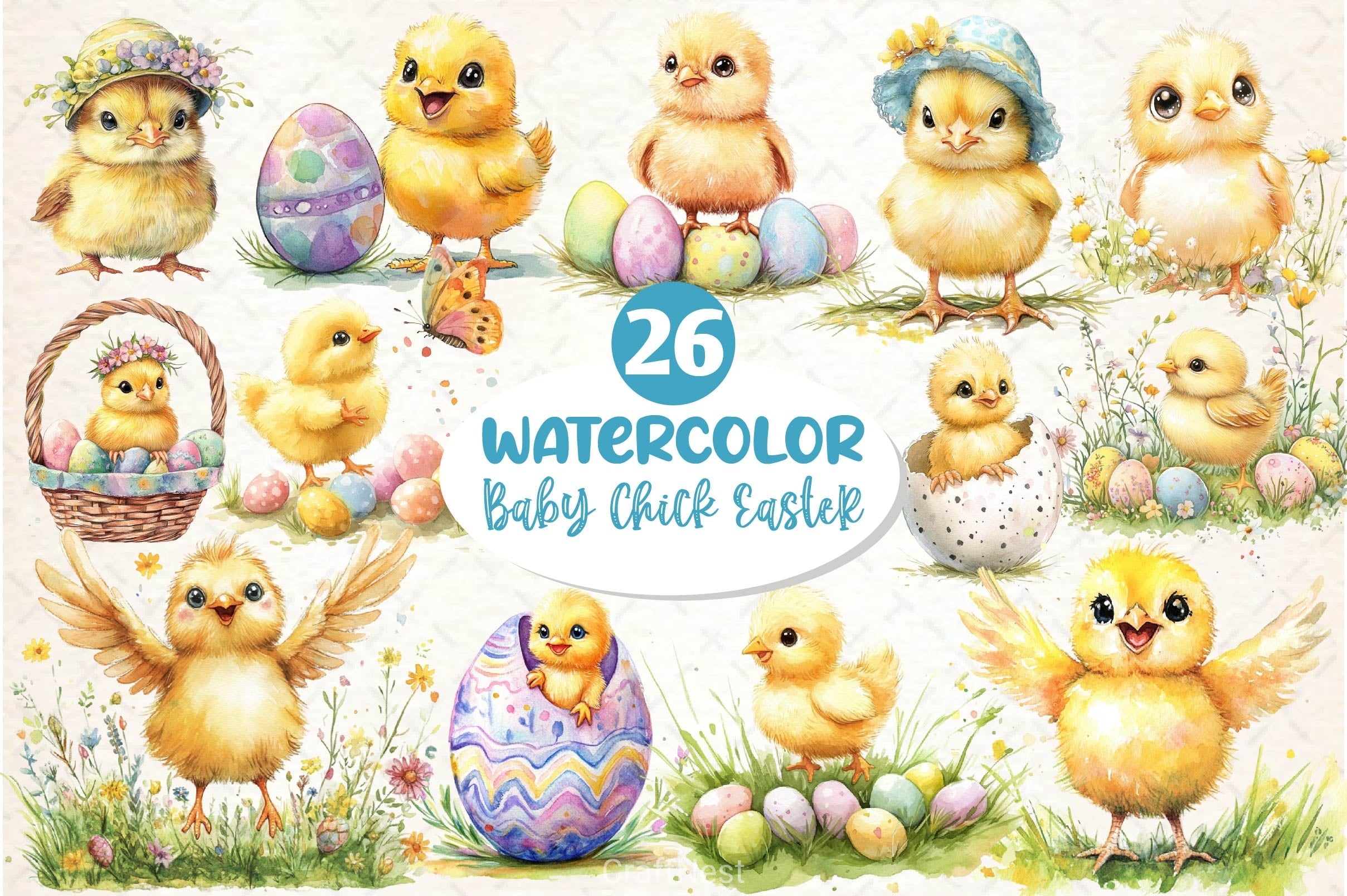 Cute Baby Chick Easter Clipart Bundle