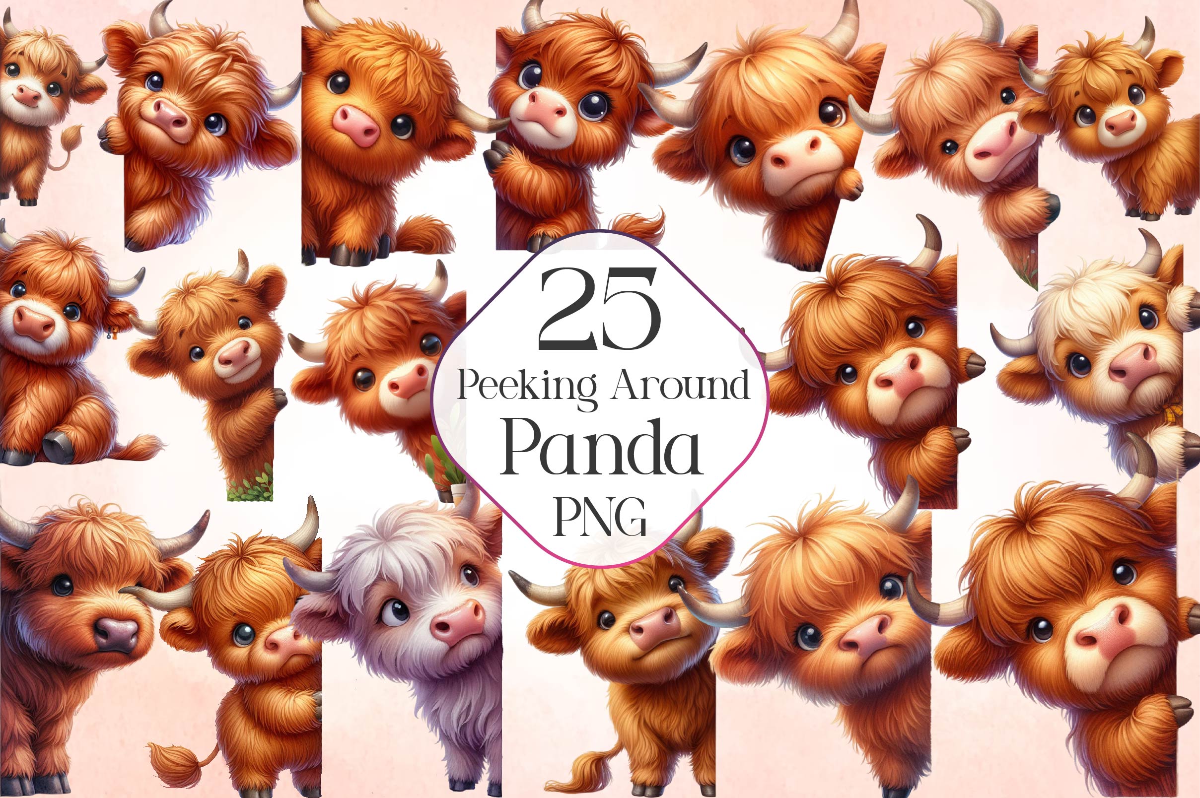 Highland Cow Peeking Around Corner Clipart Bundle