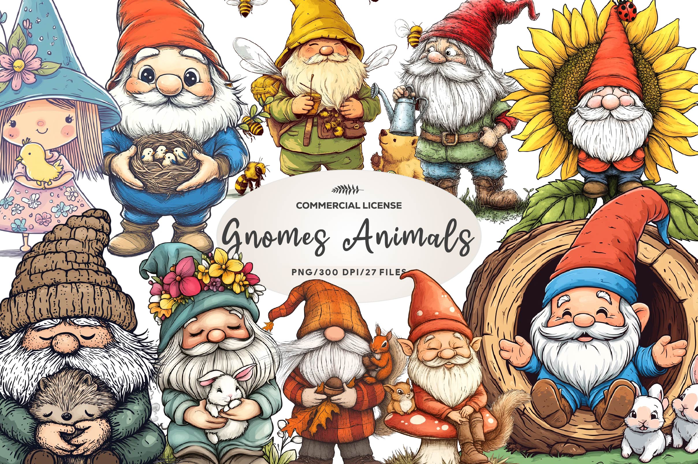 Gnomes With Small Animals Clipart Bundle