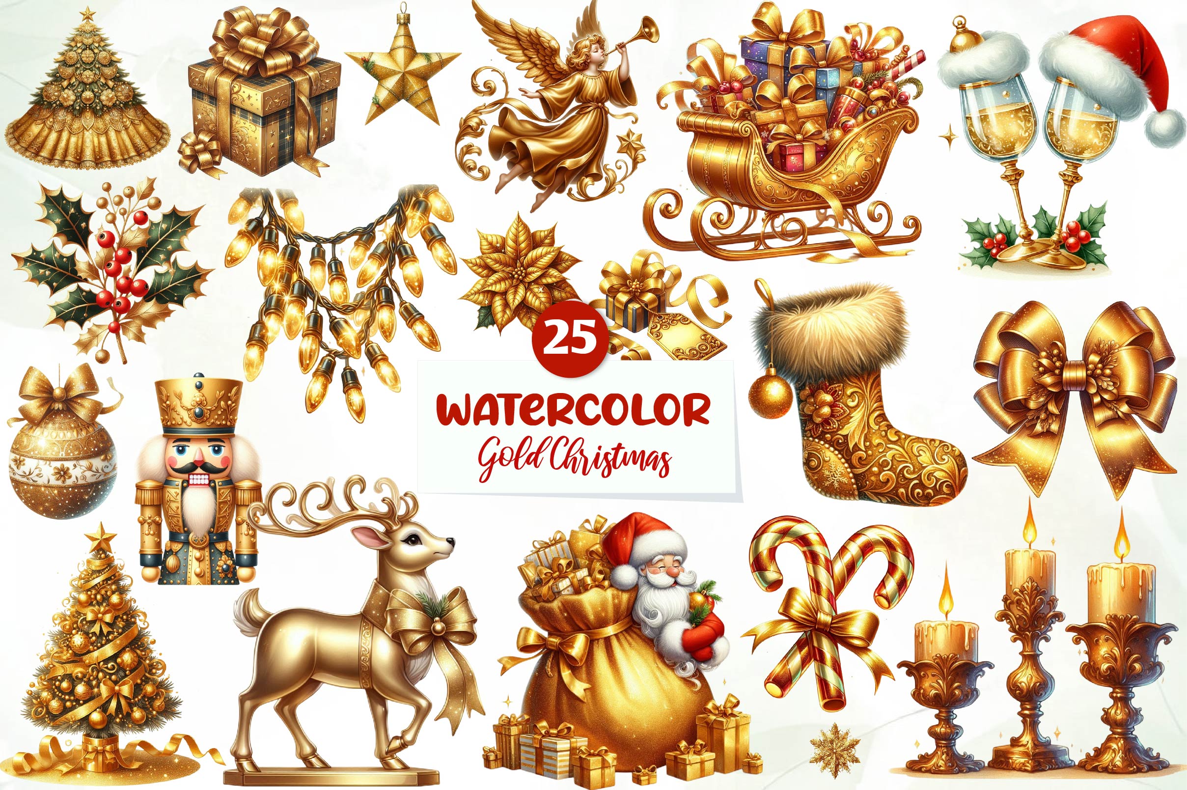 Gold Christmas Luxury Clipart Bundle