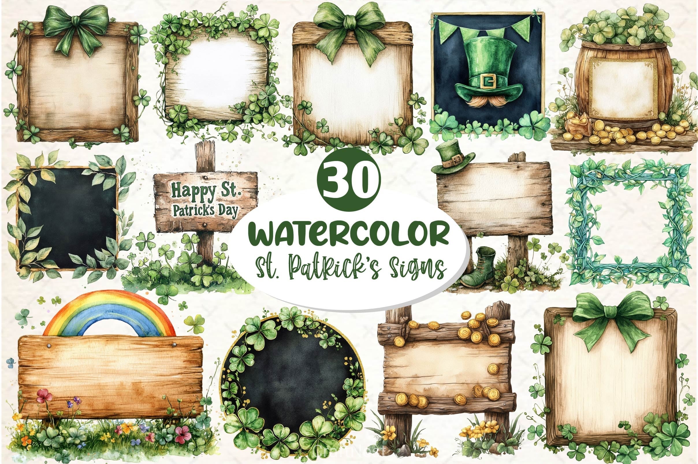 St Patricks Day Signs Clipart Bundle