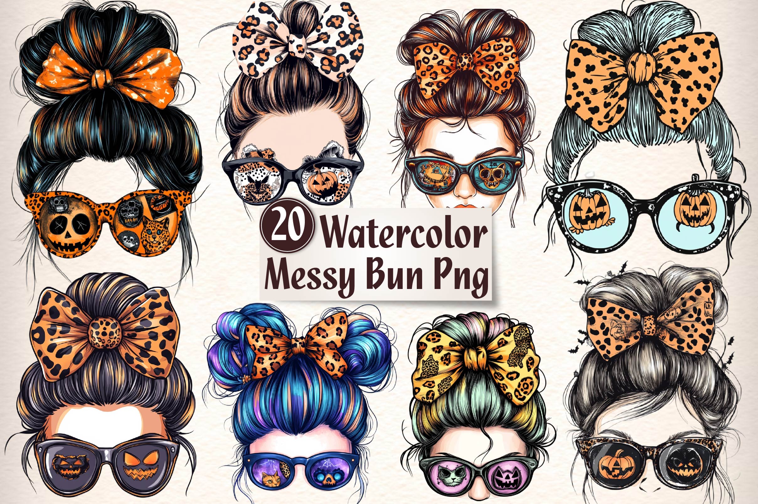 Messy Bun Halloween Clipart Bundle