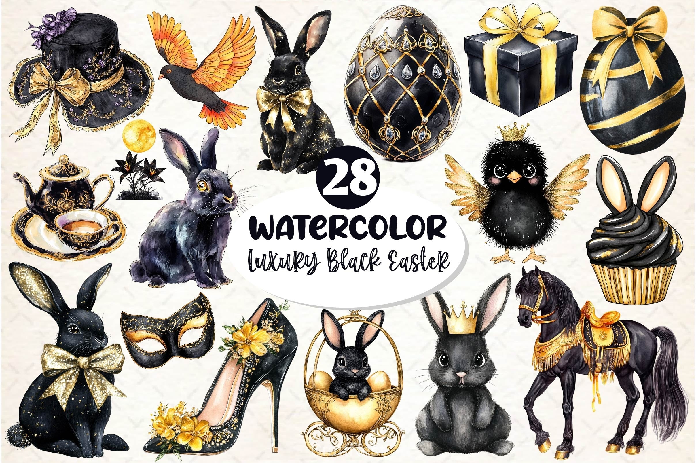Glitter Luxury Black Easter Clipart Bundle 3