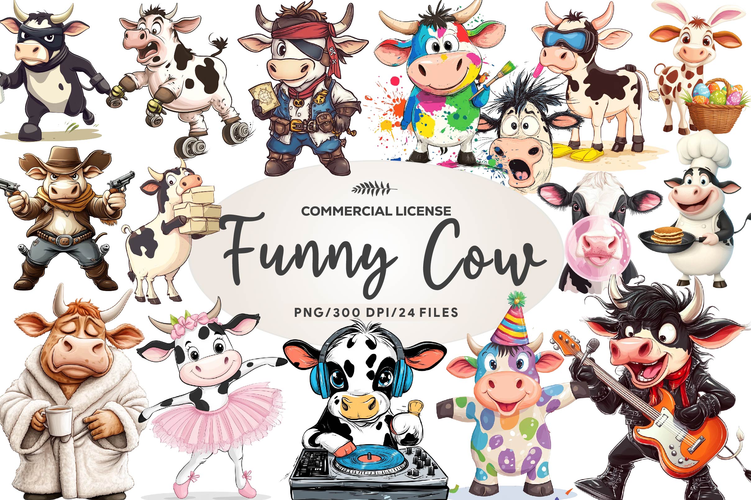 Quirky Funny Cow Clipart Bundle