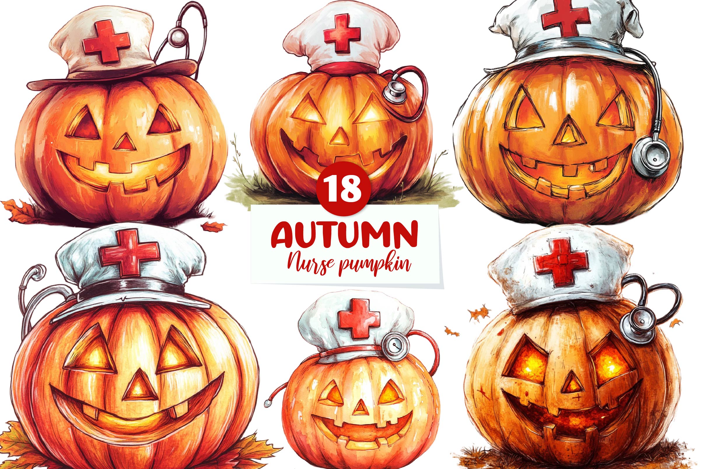 Autumn Nurse Pumpkin Clipart Bundle