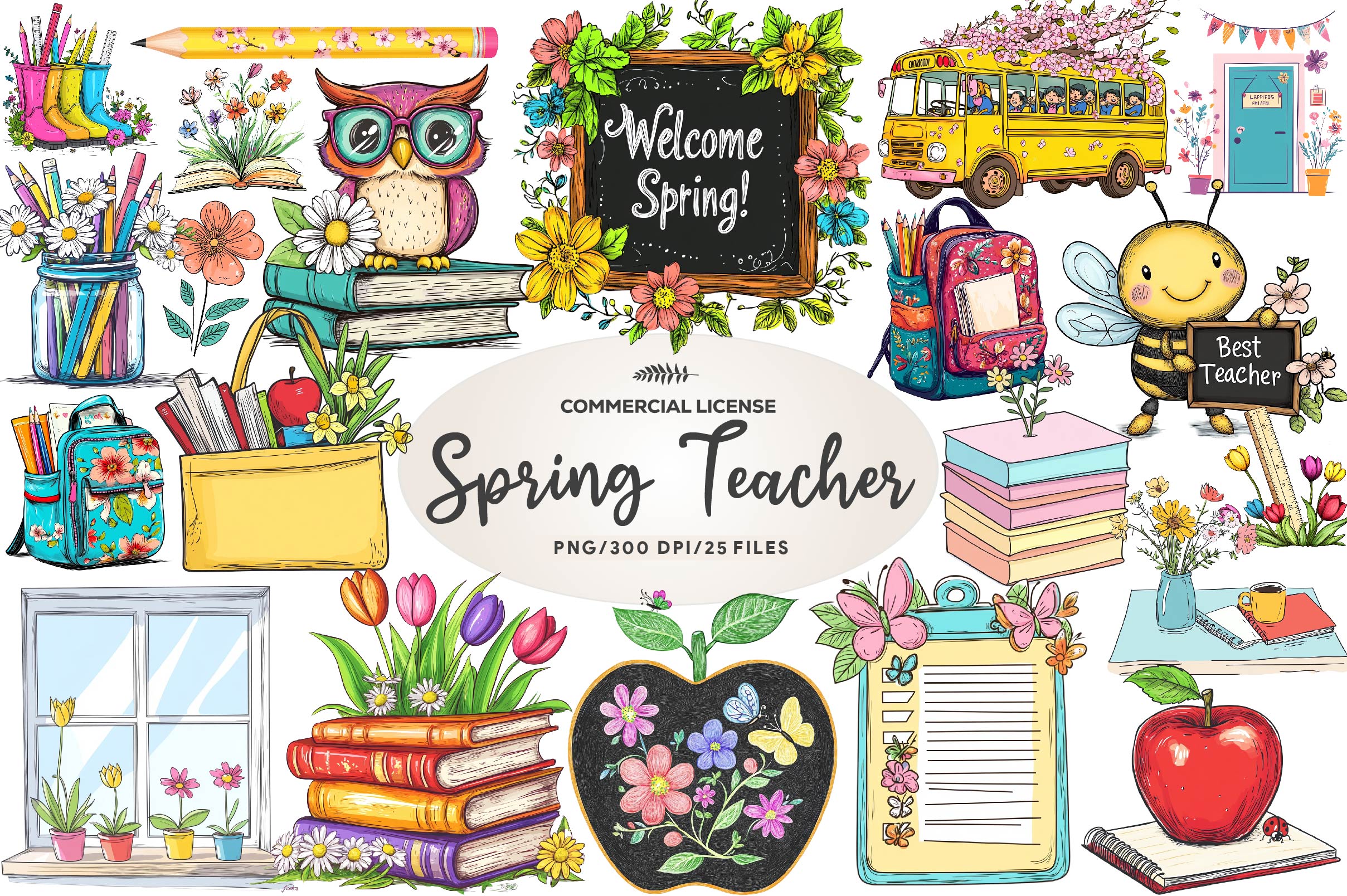 Spring Teacher School Clipart Bundle