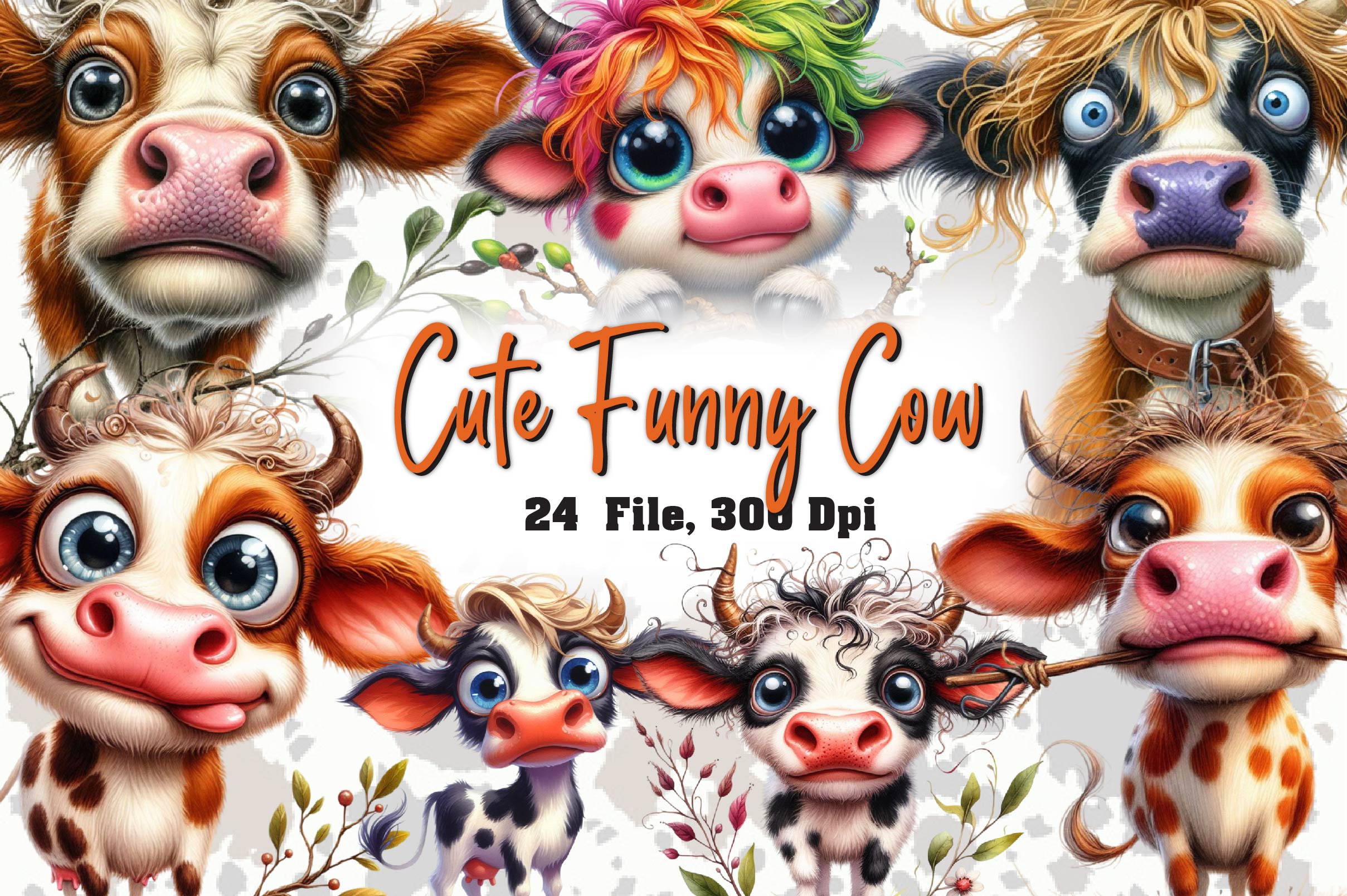 Cute Funny Cow Funny Cow Clipart Bundle