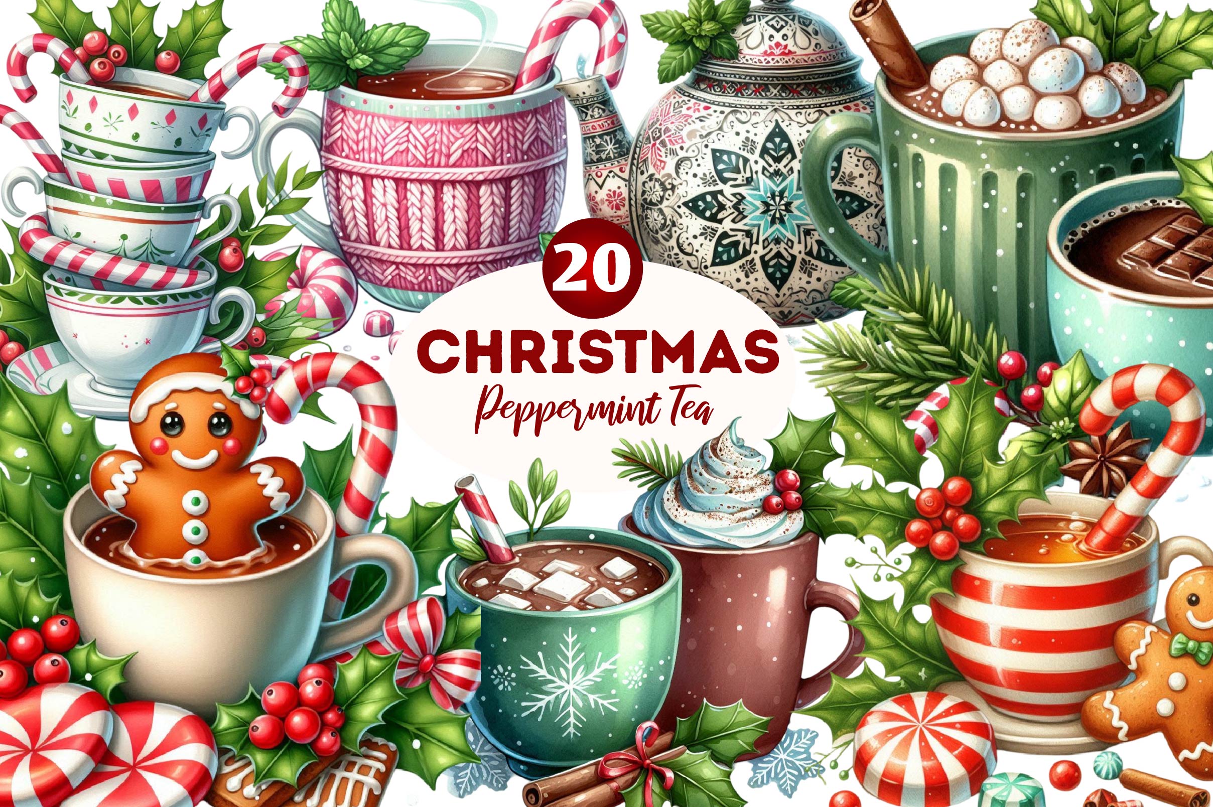 Peppermint Tea Clipart Bundle