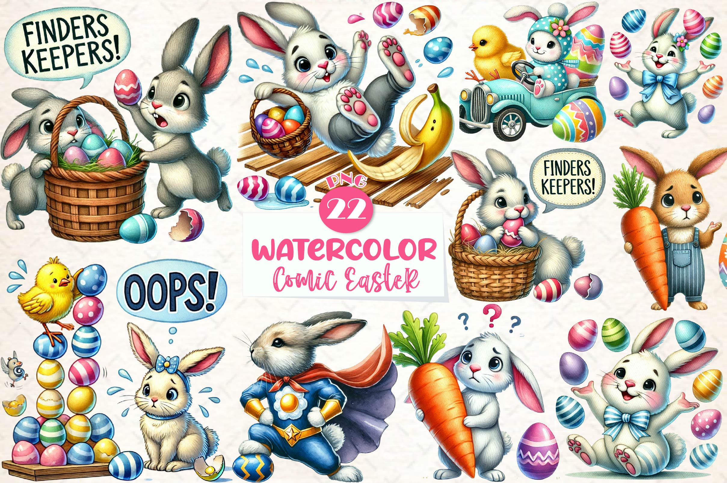 Comic Easter Day Clipart Bundle