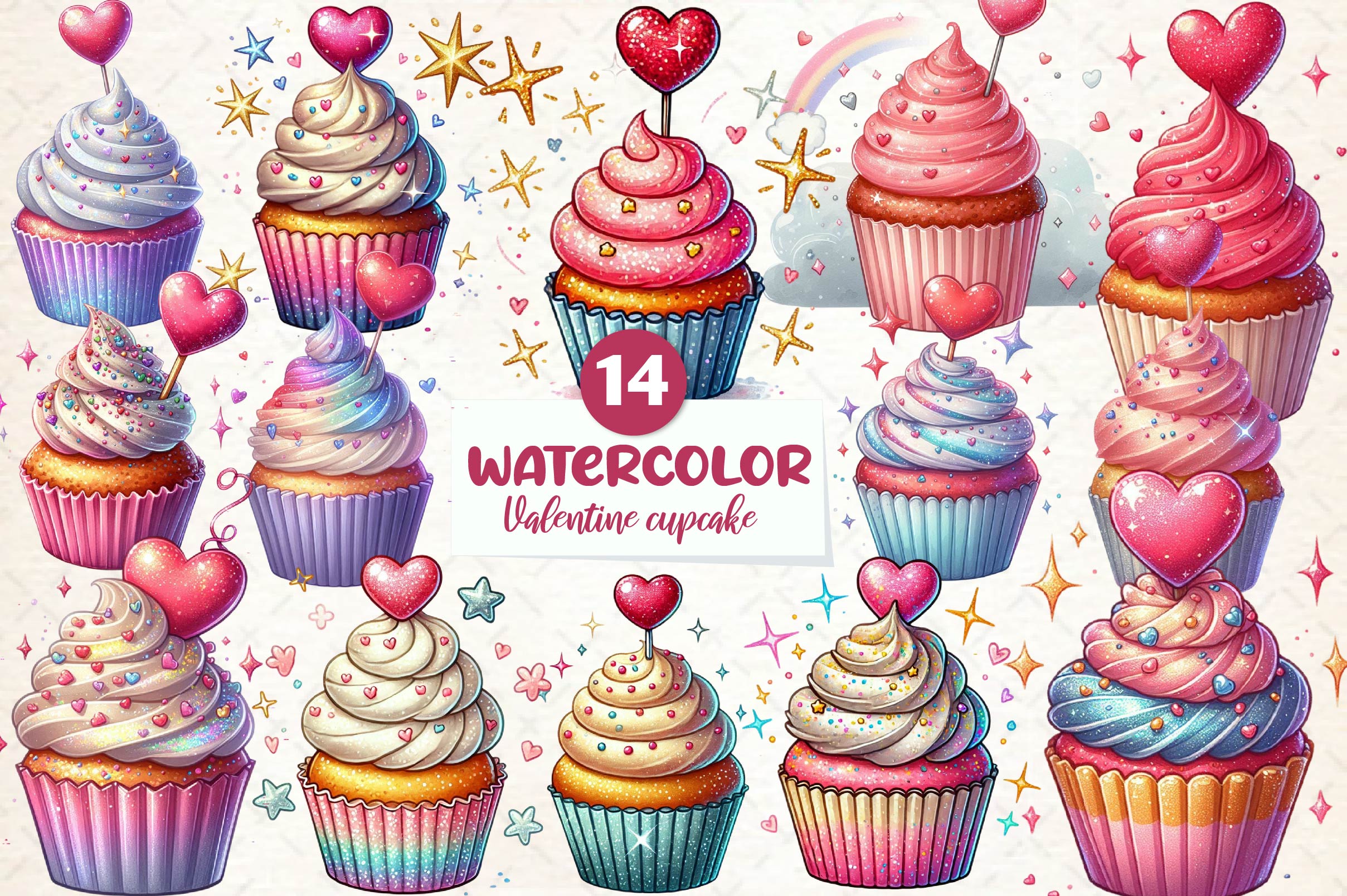Valentine Cupcake Clipart Bundle