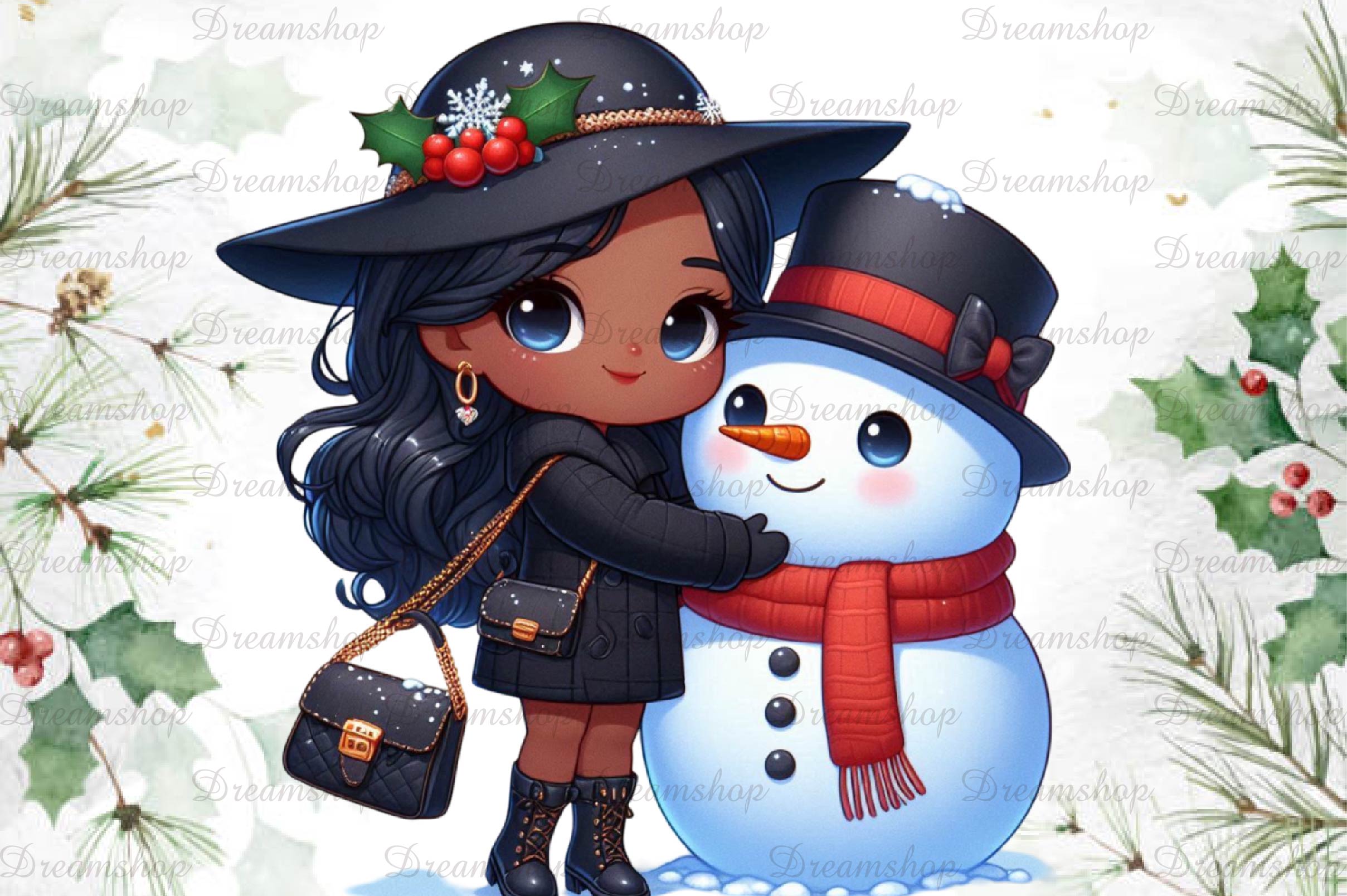 African American Christmas Girl Clipart Bundle 19